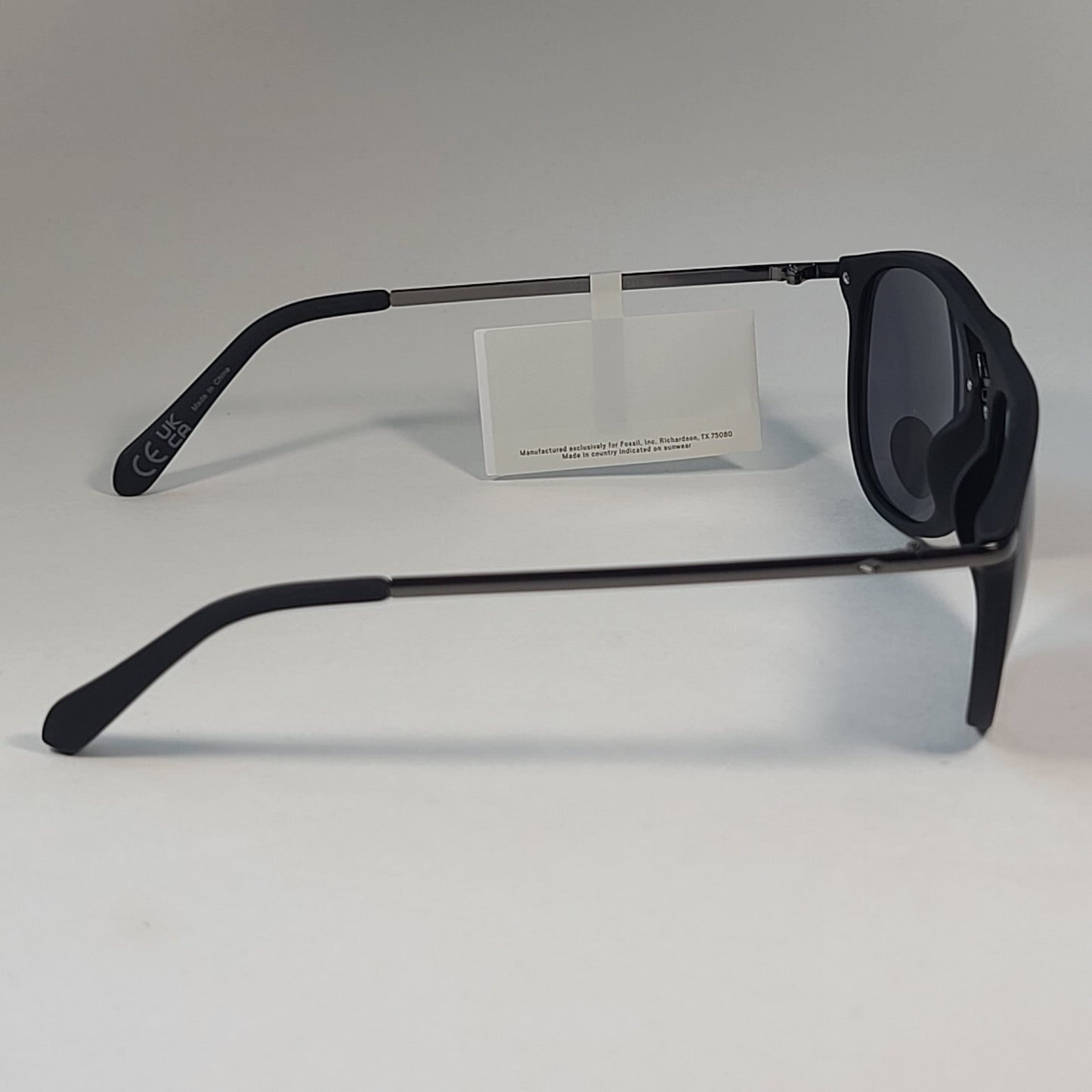 Fossil FM141 Pilot Style Sunglasses Matte Black Dark Silver Gunmetal Frame Solid Gray Lens