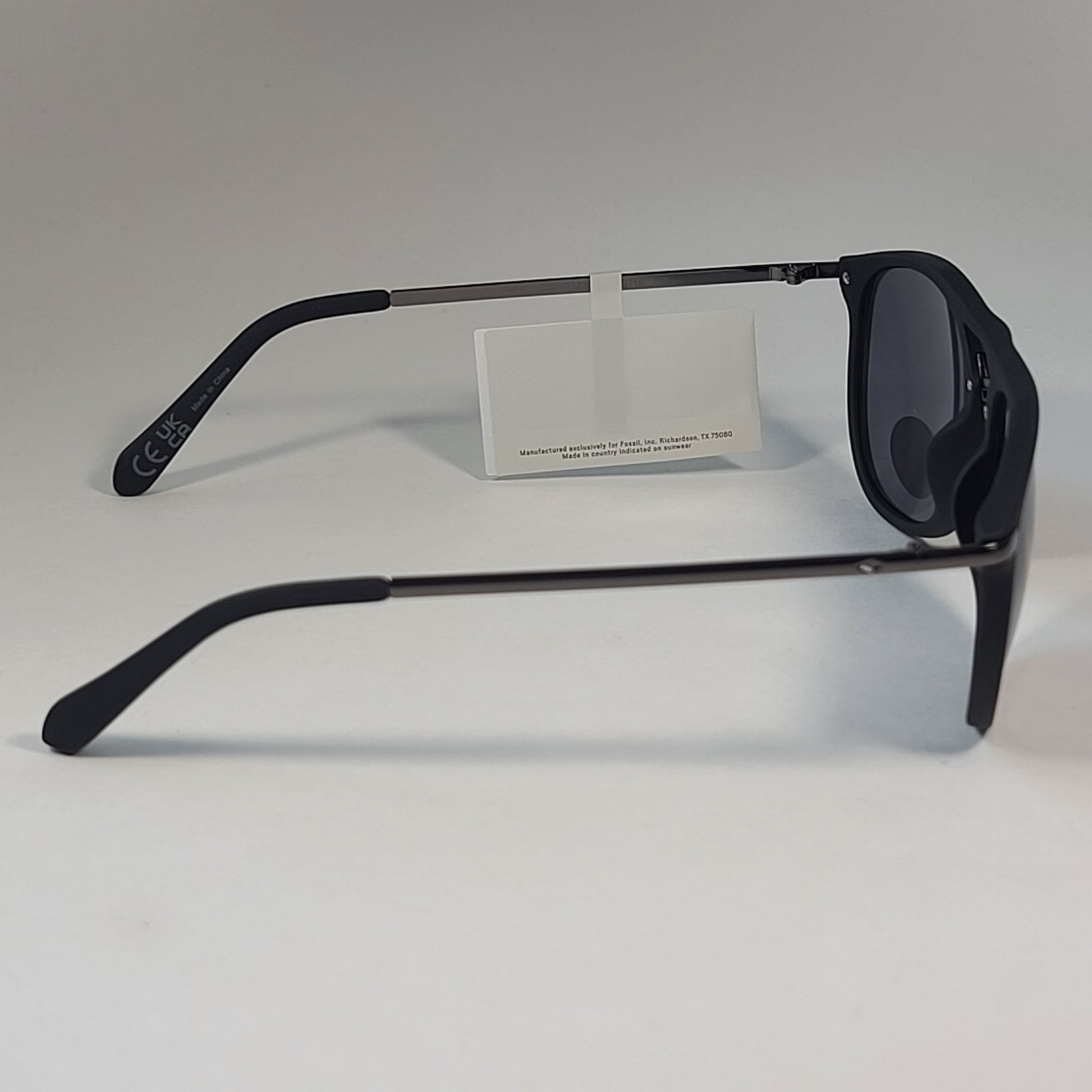 Fossil FM141 Pilot Style Sunglasses Matte Black Dark Silver Gunmetal Frame Solid Gray Lens