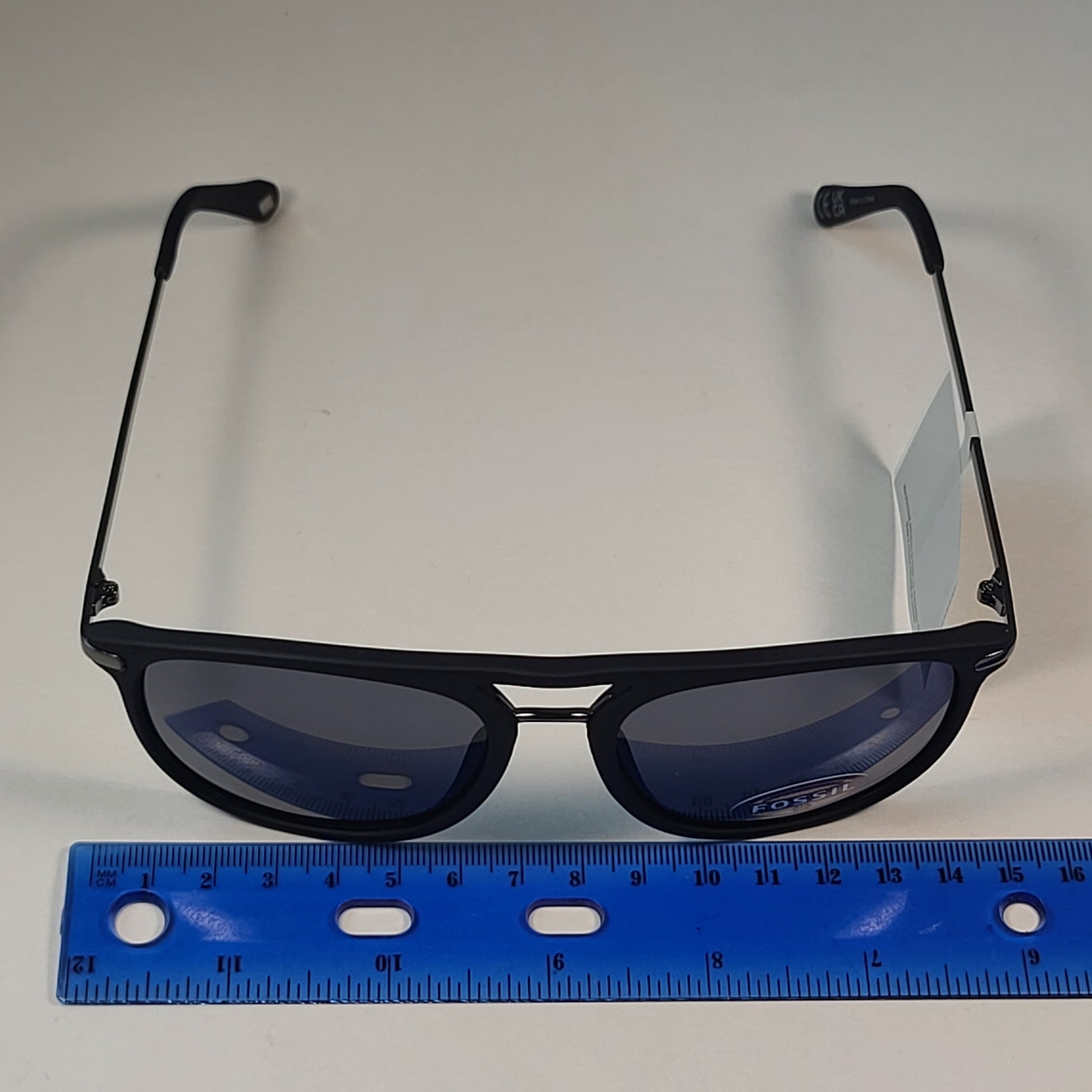 Fossil FM141 Pilot Style Sunglasses Matte Black Dark Silver Gunmetal Frame Solid Gray Lens