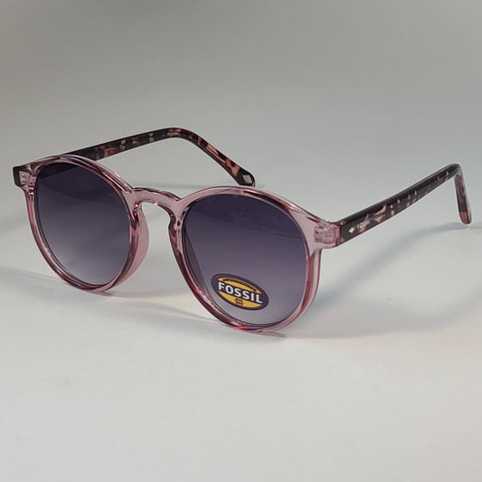Fossil Round FW221 Women’s Sunglasses Pink Crystal Frame Smoke Gradient Lens