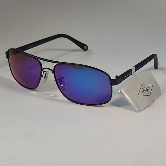 Fossil FM87 Navigator Sunglasses Matte Black Frame Ultraviolet Mirror Lens 60mm