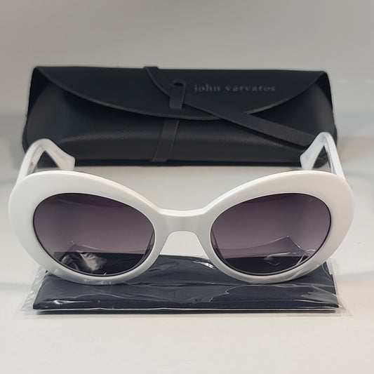 John Varvatos Men’s Retro Oval Sunglasses V537 White & Gray Smoke Gradient 52mm