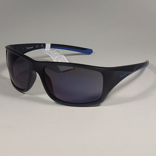 Timberland Wrap Sunglasses Matte Black And Blue Semi Flash Ultraviolet Lens TB7152 02X