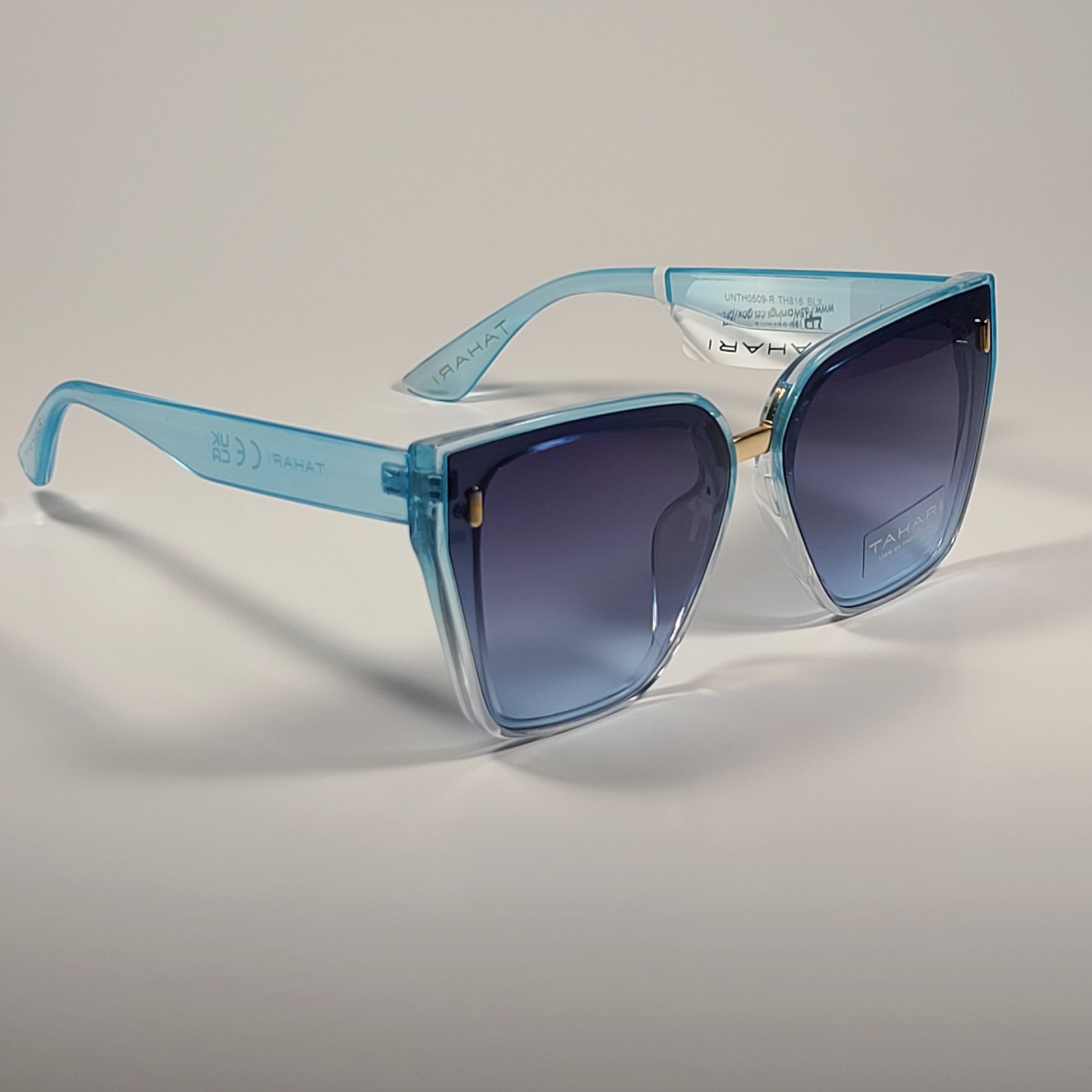 Tahari Cat Eye Shield Sunglasses Blue Crystal Frame Blue Gradient TH816 BLX - Sunglasses