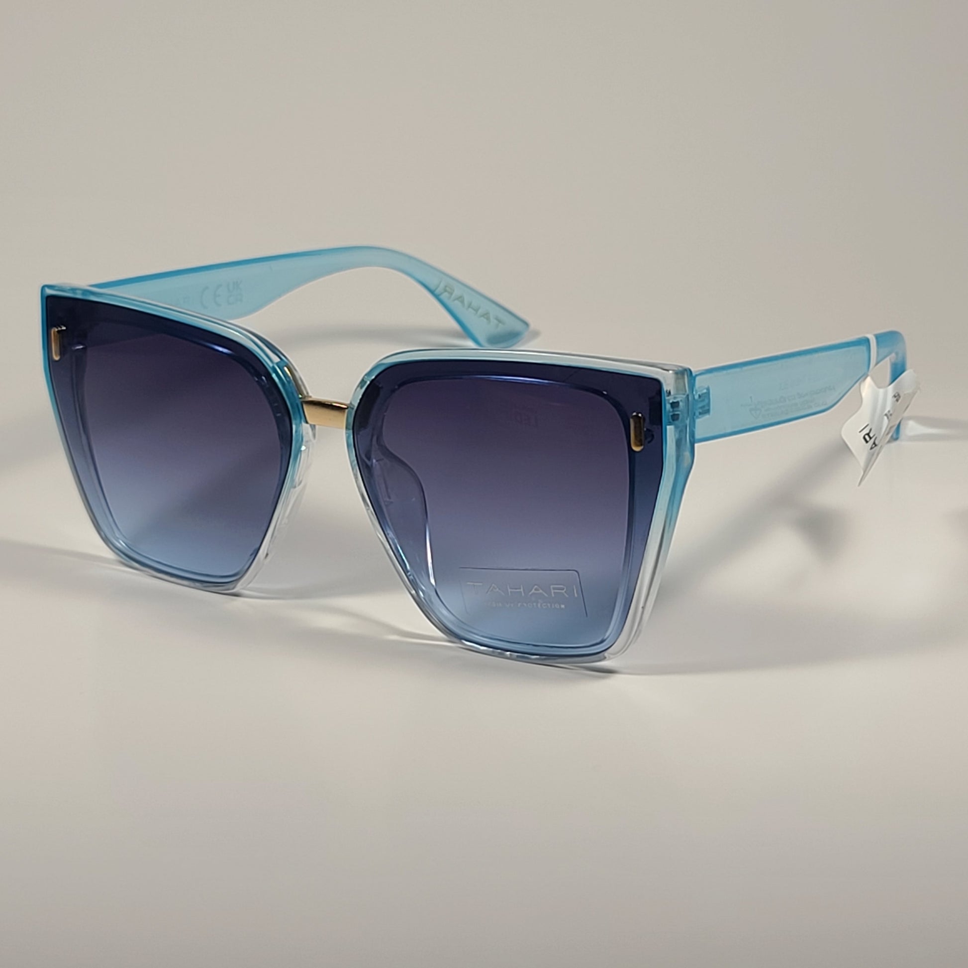 Tahari Cat Eye Shield Sunglasses Blue Crystal Frame Blue Gradient TH816 BLX - Sunglasses