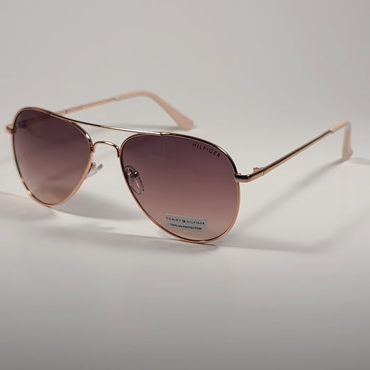 Tommy Hilfiger WP OL601 Aviator Sunglasses Rose Gold Frame Brown Gradient 57mm - Sunglasses