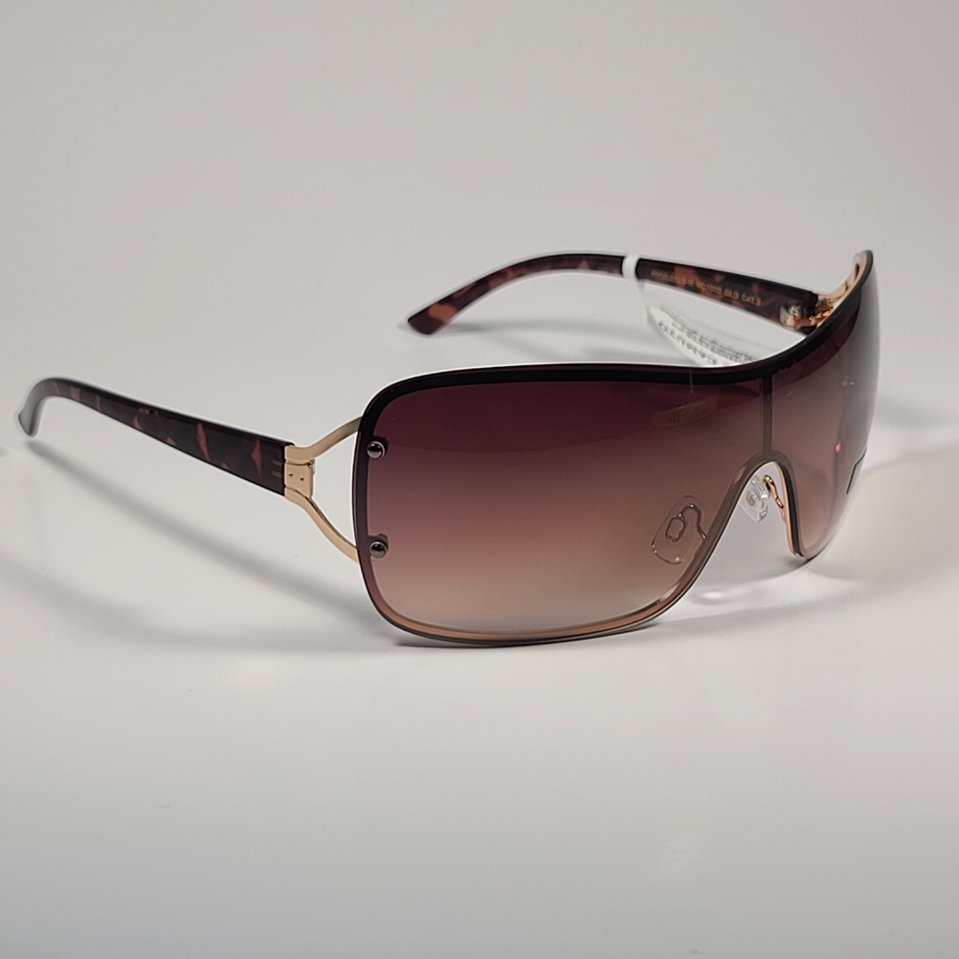 Vince Camuto VC1000 GLD Rimless Shield Sunglasses Gold Brown Frame Brown Gradient Lens - Sunglasses