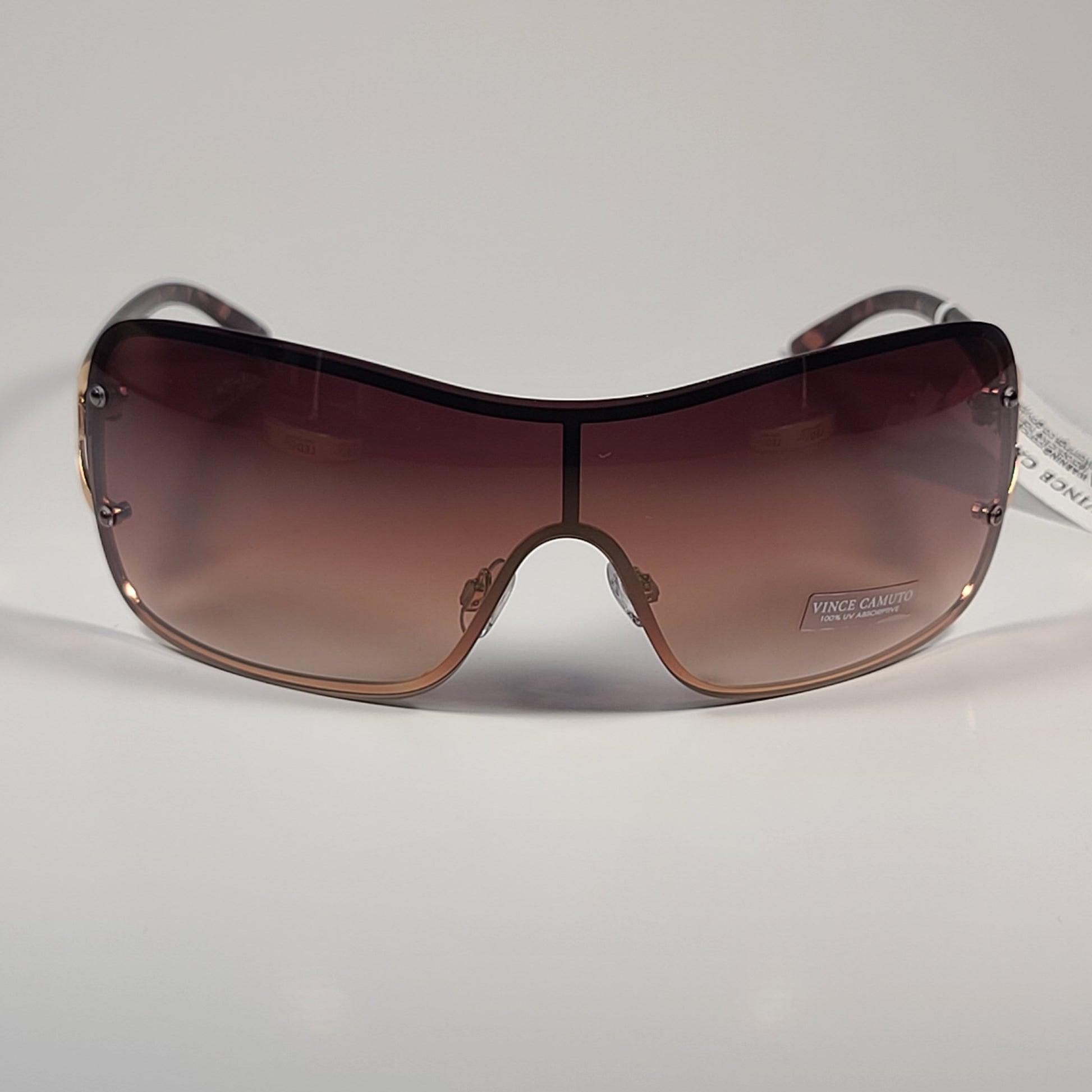 Vince Camuto VC1000 GLD Rimless Shield Sunglasses Gold Brown Frame Brown Gradient Lens - Sunglasses