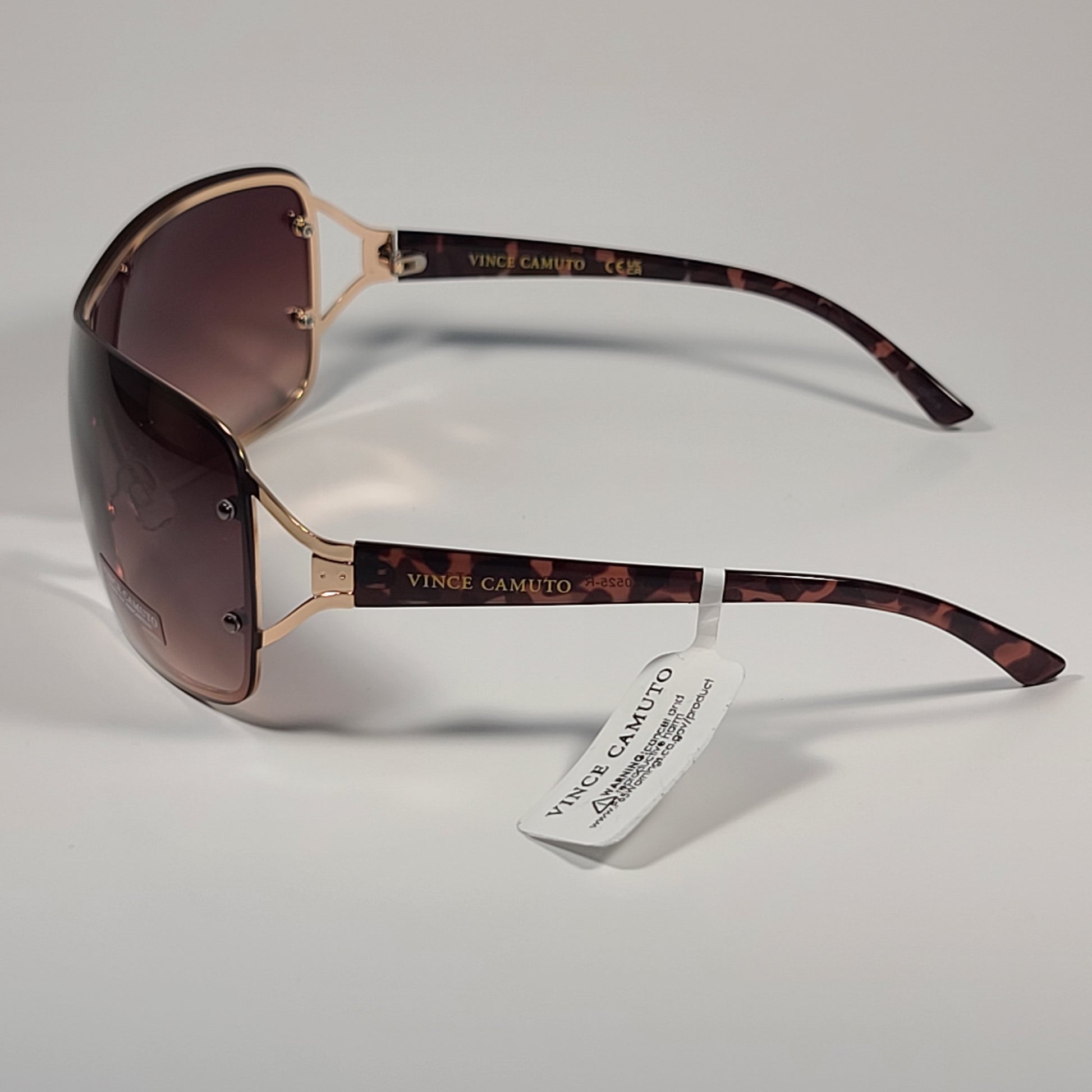 Vince Camuto VC1000 GLD Rimless Shield Sunglasses Gold Brown Frame Brown Gradient Lens - Sunglasses