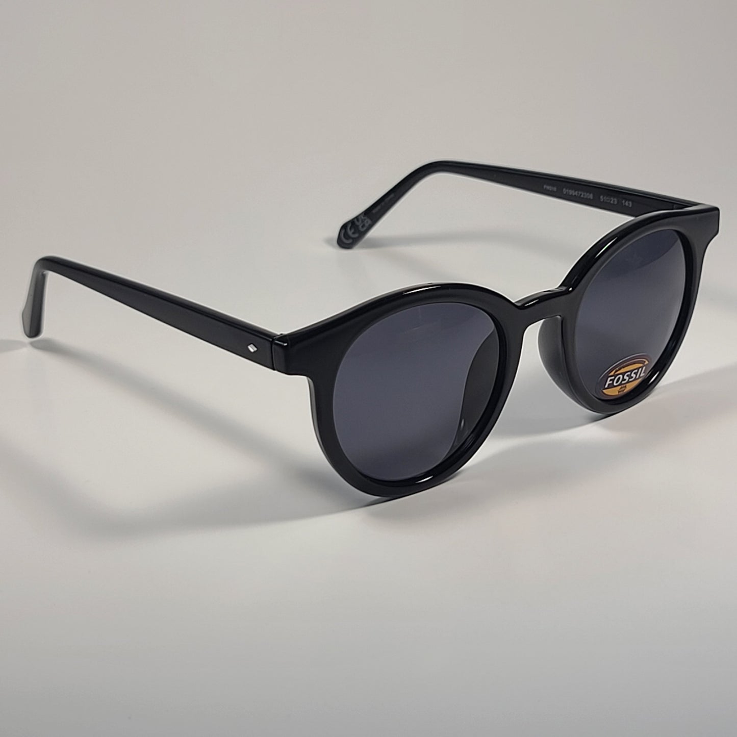 Fossil Round Brow Bar FW210 Sunglasses Shiny Black Frame Solid Gray Lens 51mm