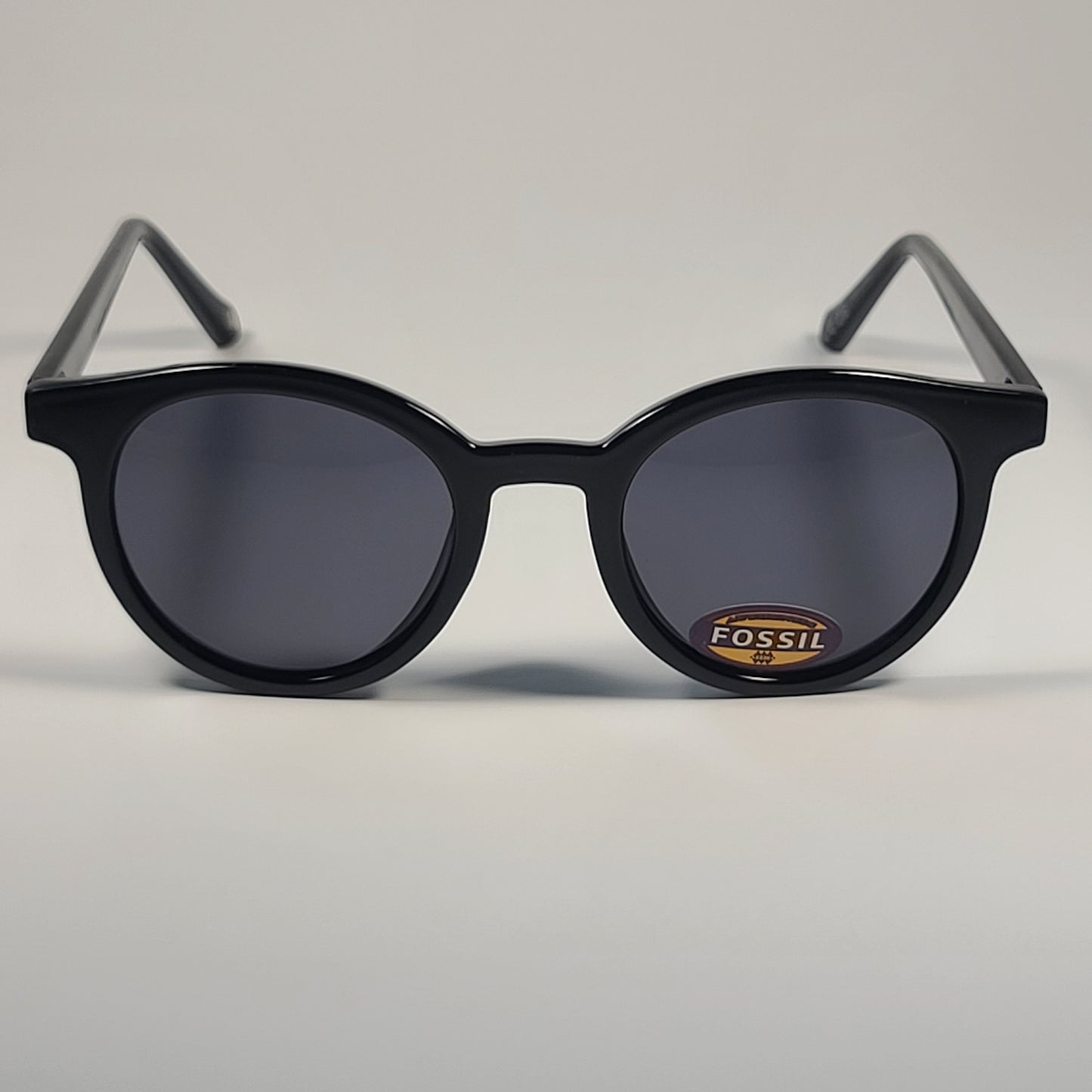 Fossil Round Brow Bar FW210 Sunglasses Shiny Black Frame Solid Gray Lens 51mm