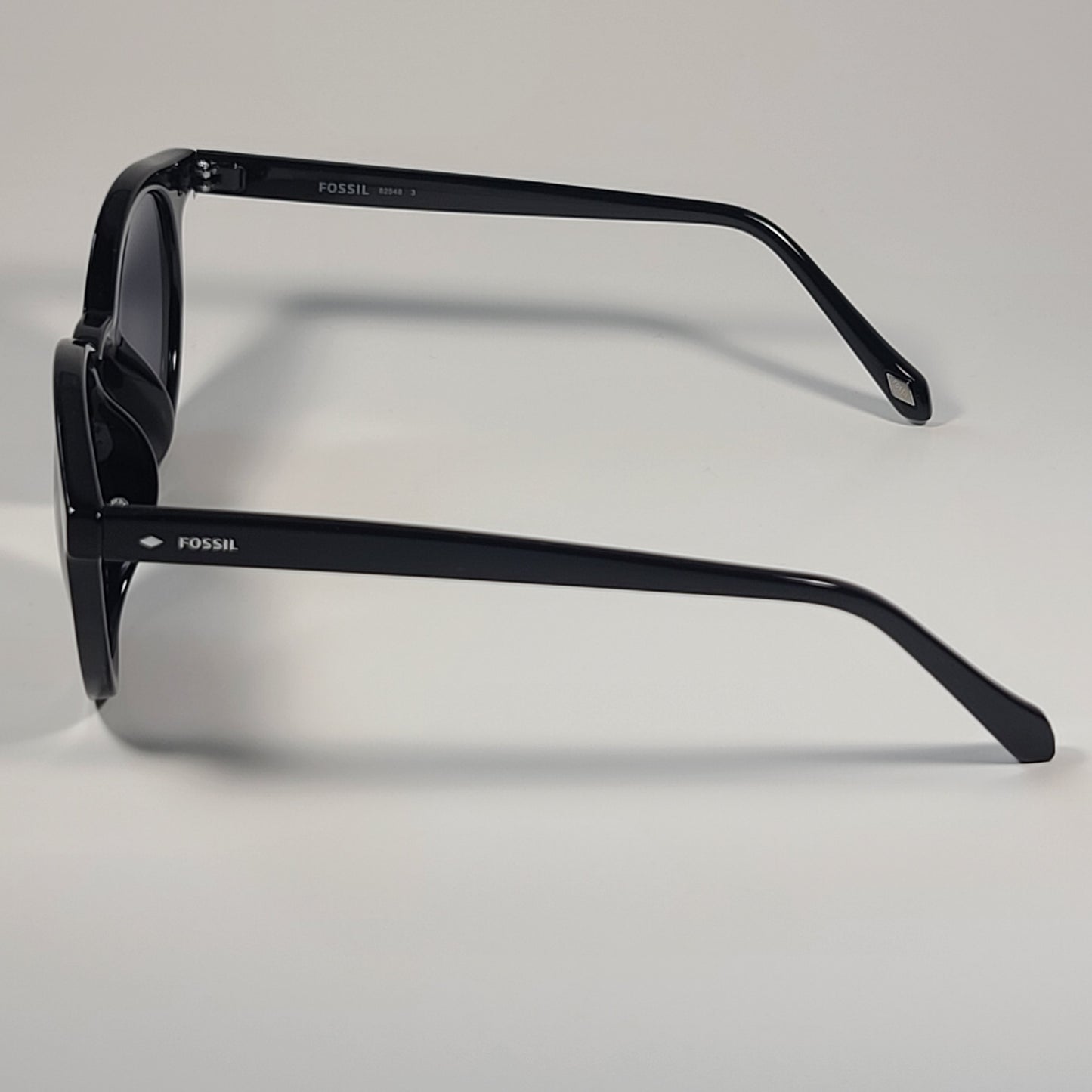 Fossil Round Brow Bar FW210 Sunglasses Shiny Black Frame Solid Gray Lens 51mm