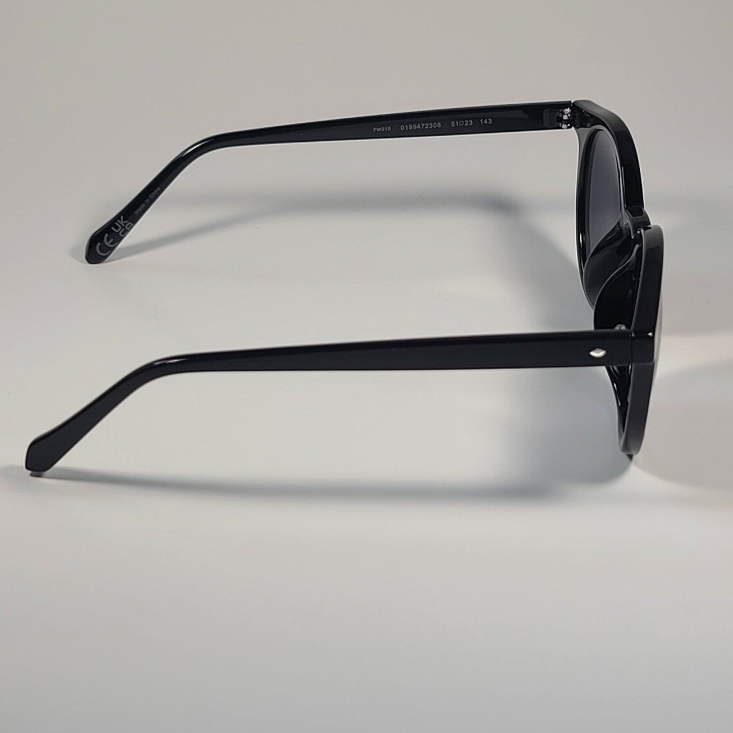 Fossil Round Brow Bar FW210 Sunglasses Shiny Black Frame Solid Gray Lens 51mm