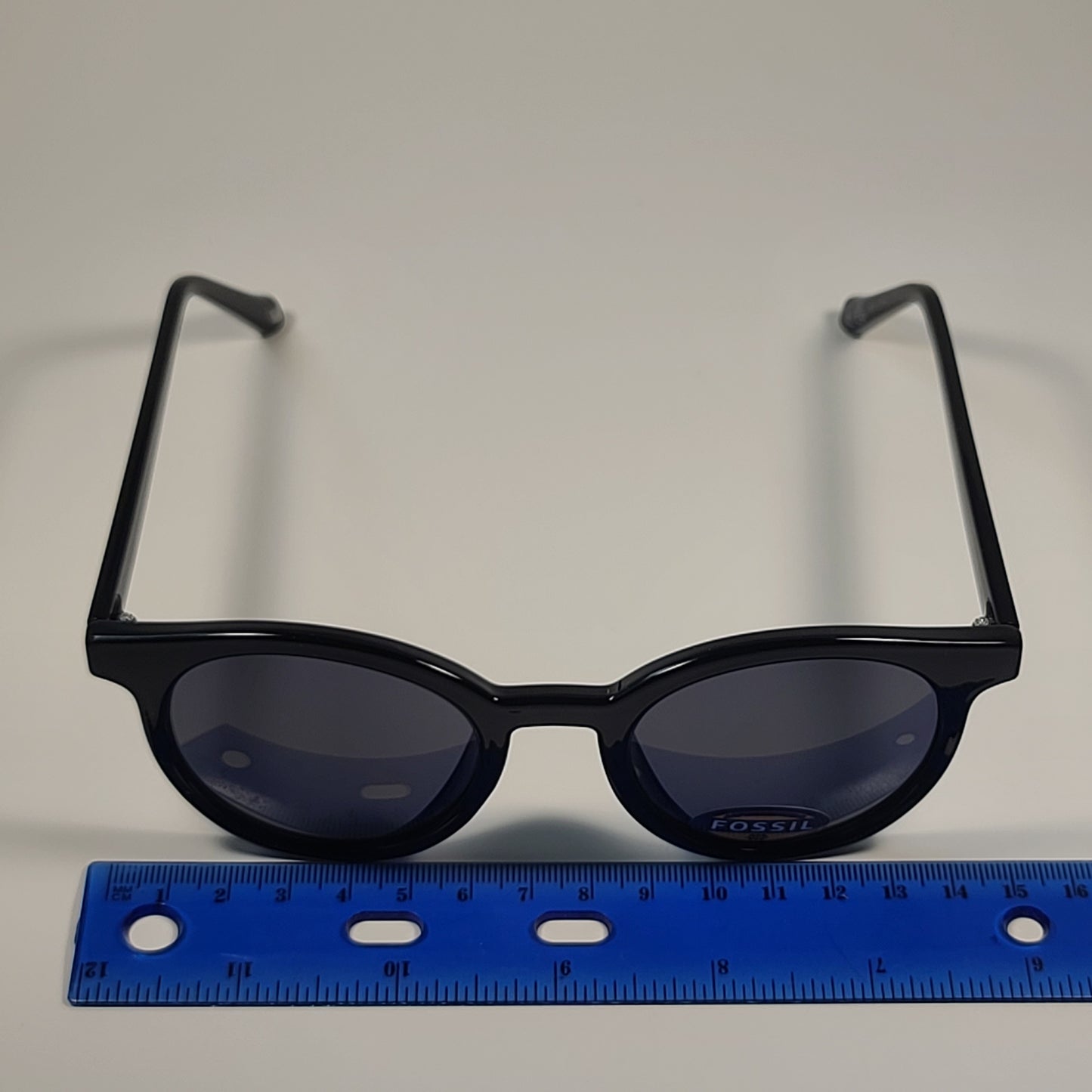 Fossil Round Brow Bar FW210 Sunglasses Shiny Black Frame Solid Gray Lens 51mm
