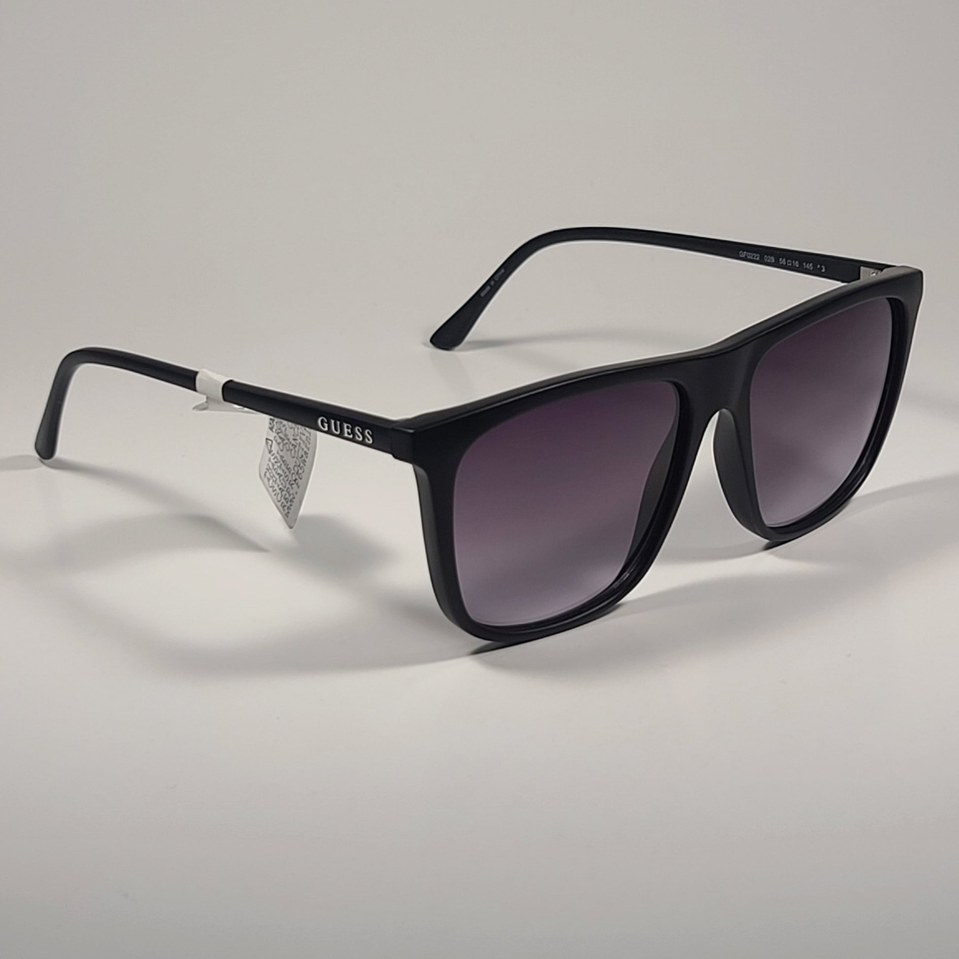 Guess GF0222 02B Rectangular Sunglasses Matte Black Frame Smoke Gradient Lens - Sunglasses