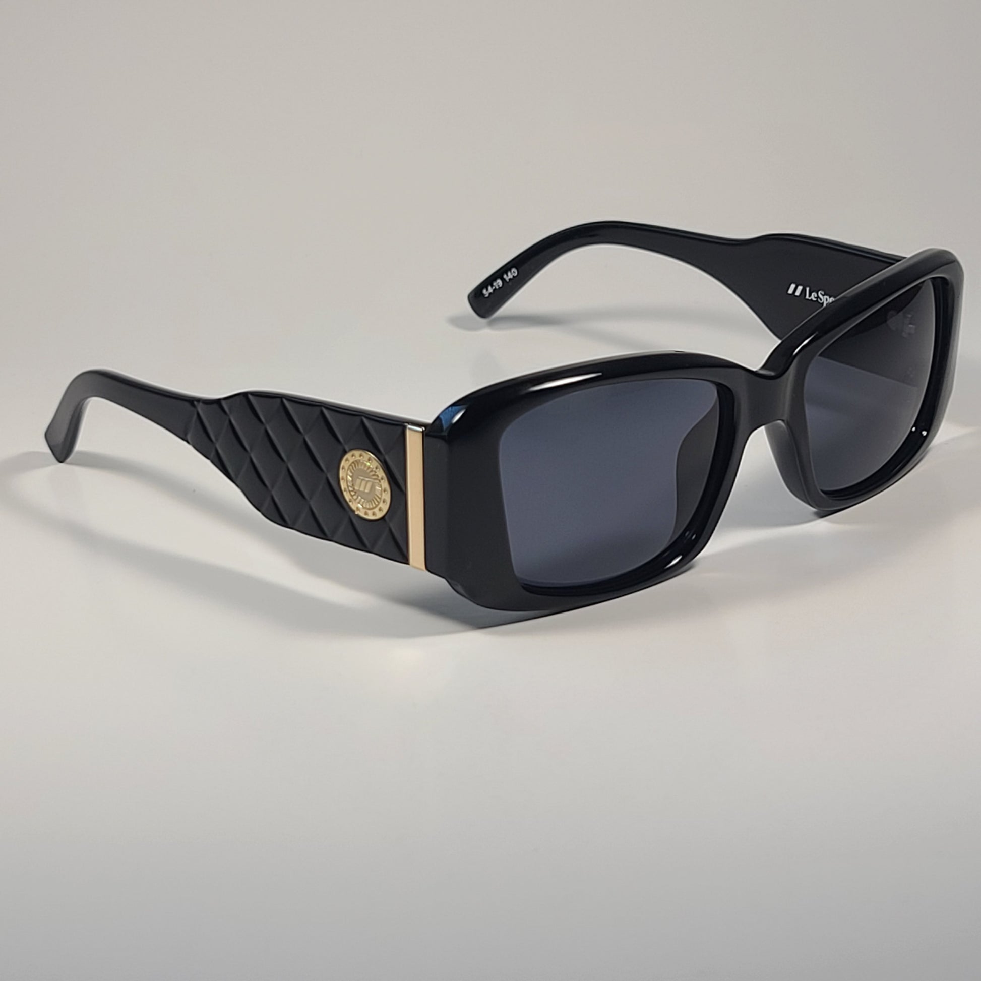 Le Specs Nouveau Riche Rectangle Sunglasses Shiny Black Gray Lens LSP2202430 54mm - Sunglasses