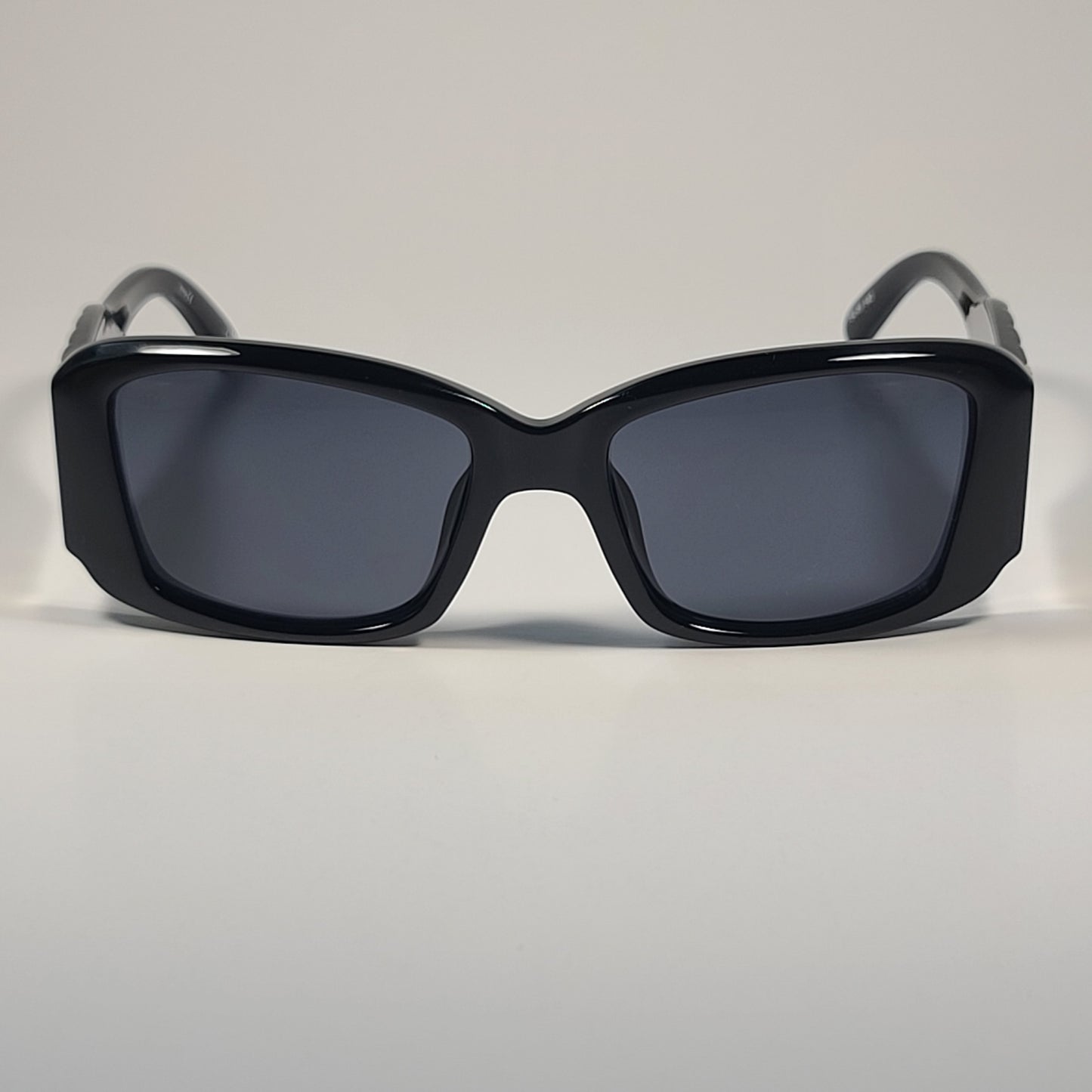Le Specs Nouveau Riche Rectangle Sunglasses Shiny Black Gray Lens LSP2202430 54mm - Sunglasses