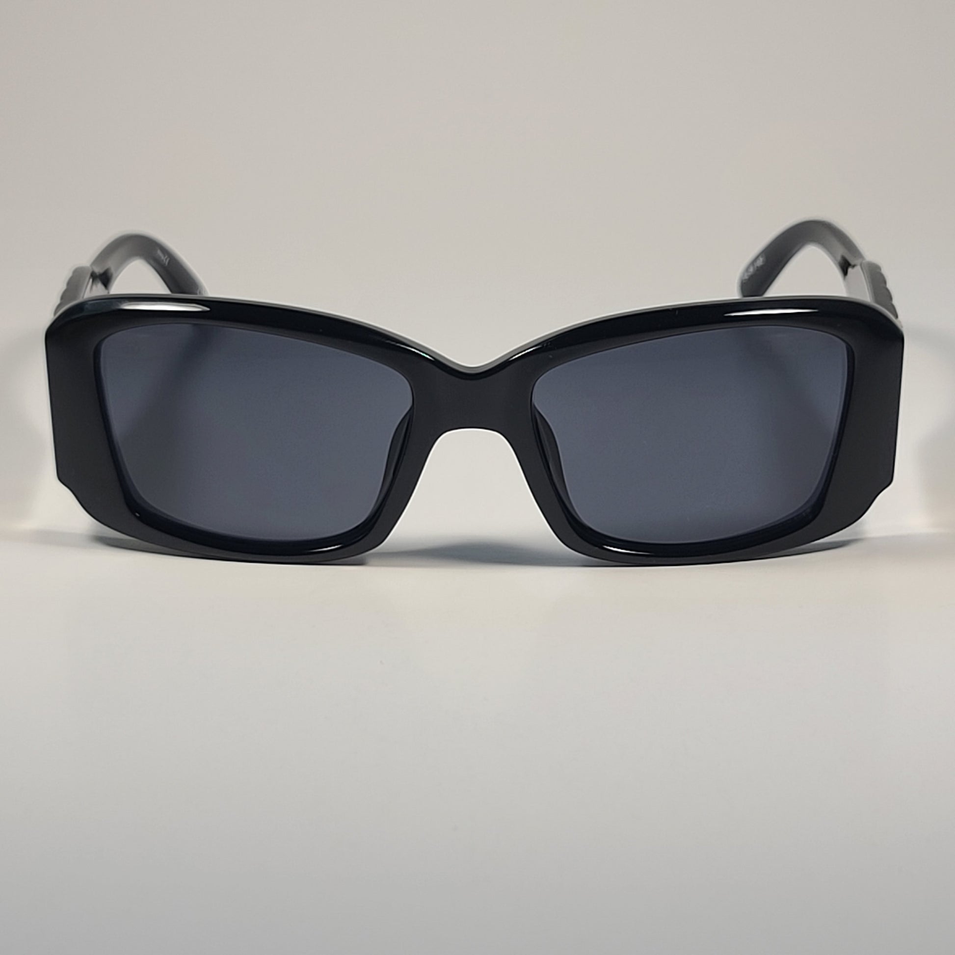 Le Specs Nouveau Riche Rectangle Sunglasses Shiny Black Gray Lens LSP2202430 54mm - Sunglasses