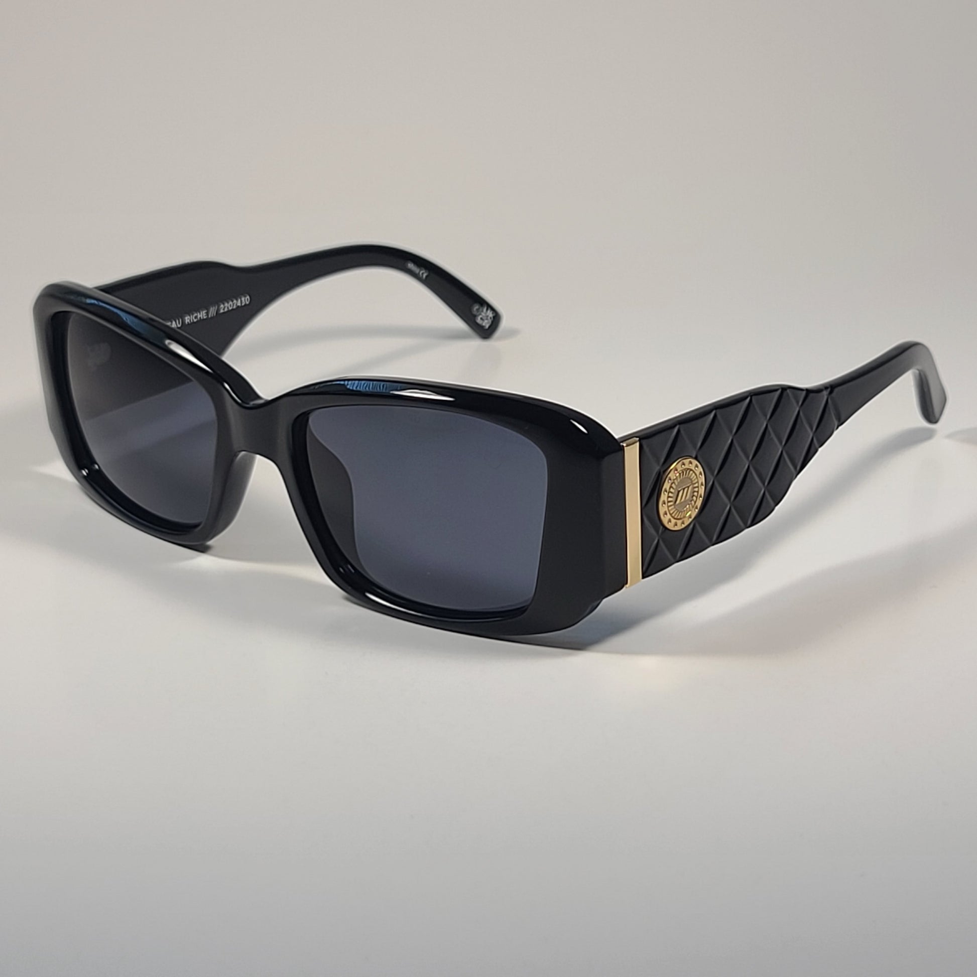Le Specs Nouveau Riche Rectangle Sunglasses Shiny Black Gray Lens LSP2202430 54mm - Sunglasses