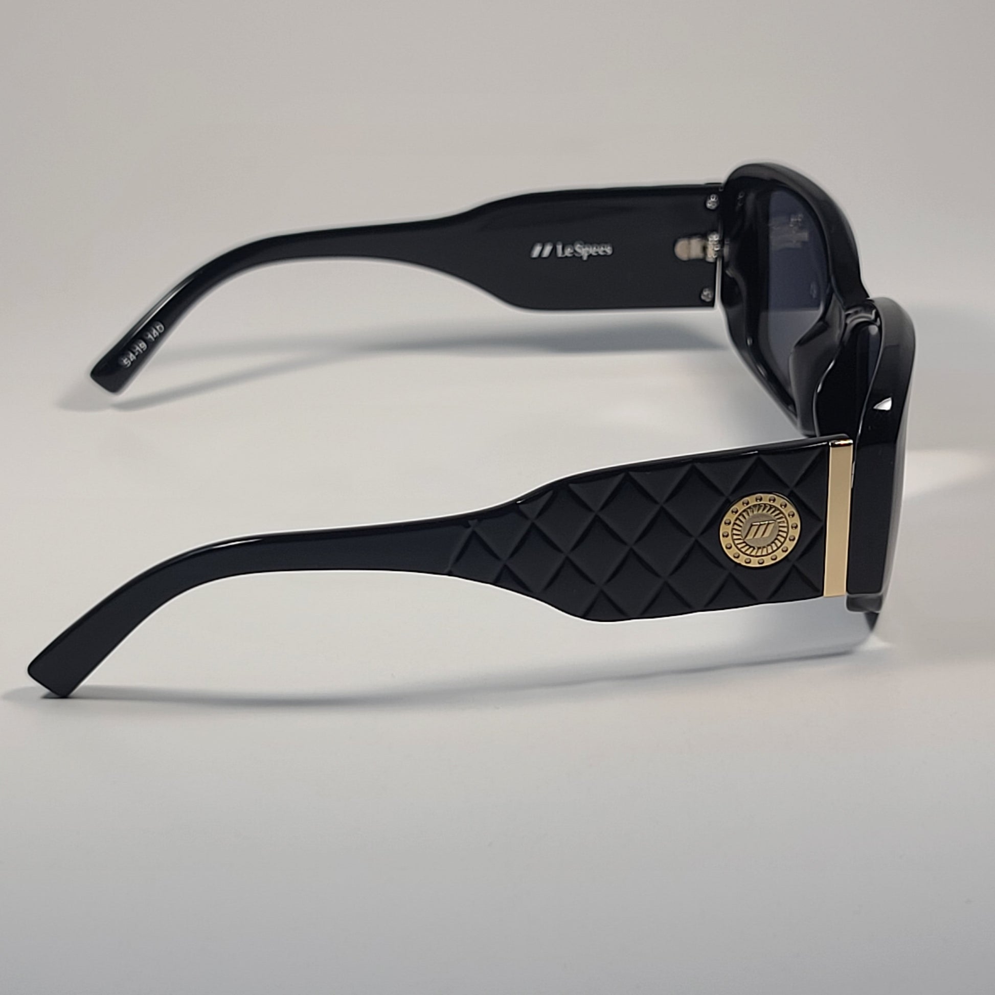 Le Specs Nouveau Riche Rectangle Sunglasses Shiny Black Gray Lens LSP2202430 54mm - Sunglasses
