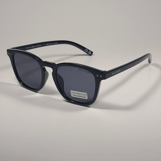 Tommy Hilfiger Raddix Keyhole Sunglasses Shiny Black Frame Gray Lens - Sunglasses