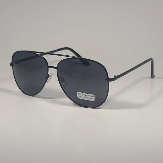 Tommy Hilfiger ’Sully’ MM OM594 Aviator Sunglasses Shiny Black Metal Gray Lens - Sunglasses