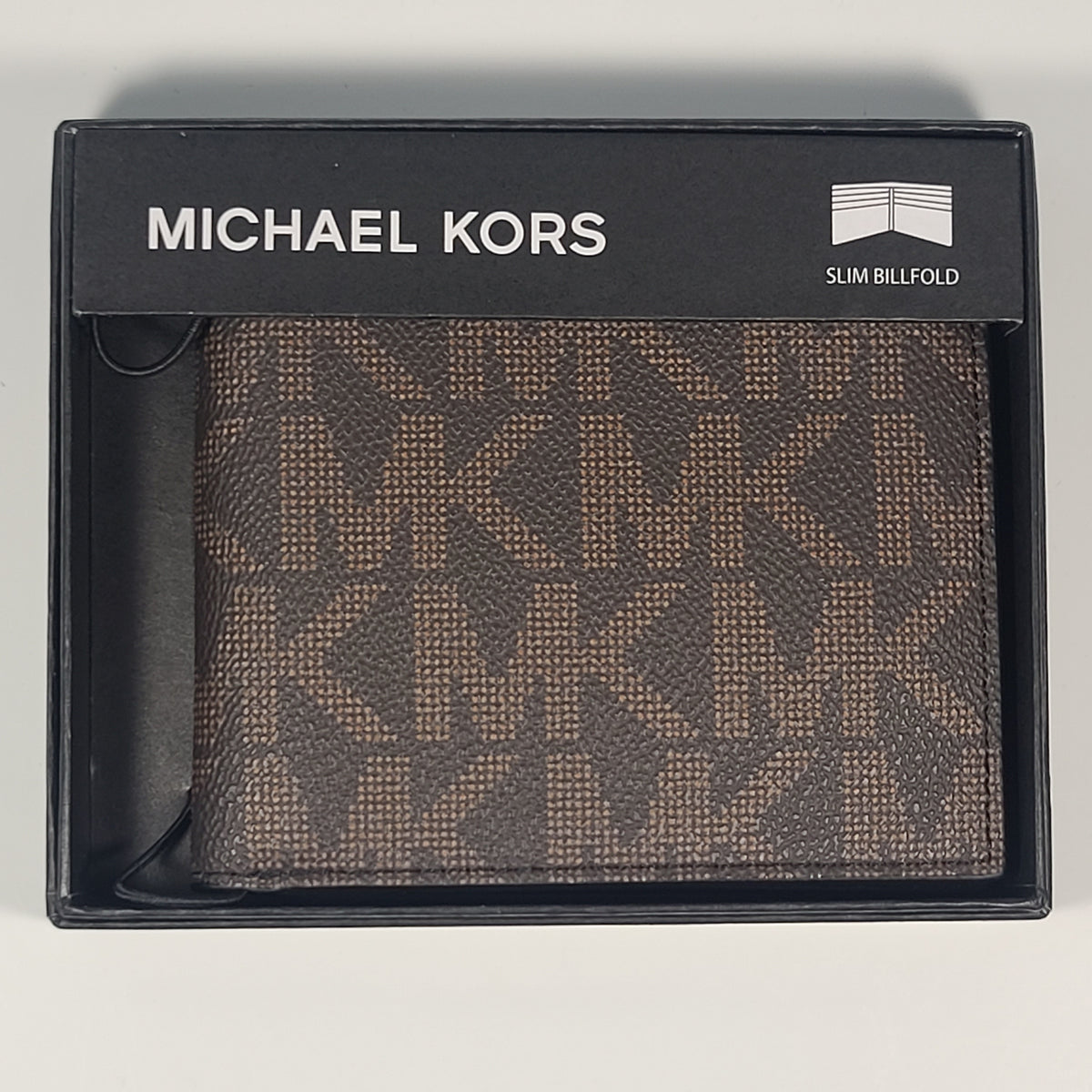 Michael Kors Men's "Jet Set" Bifold Brown Black MK Canvas Slim Wallet 86F5SMNF5B