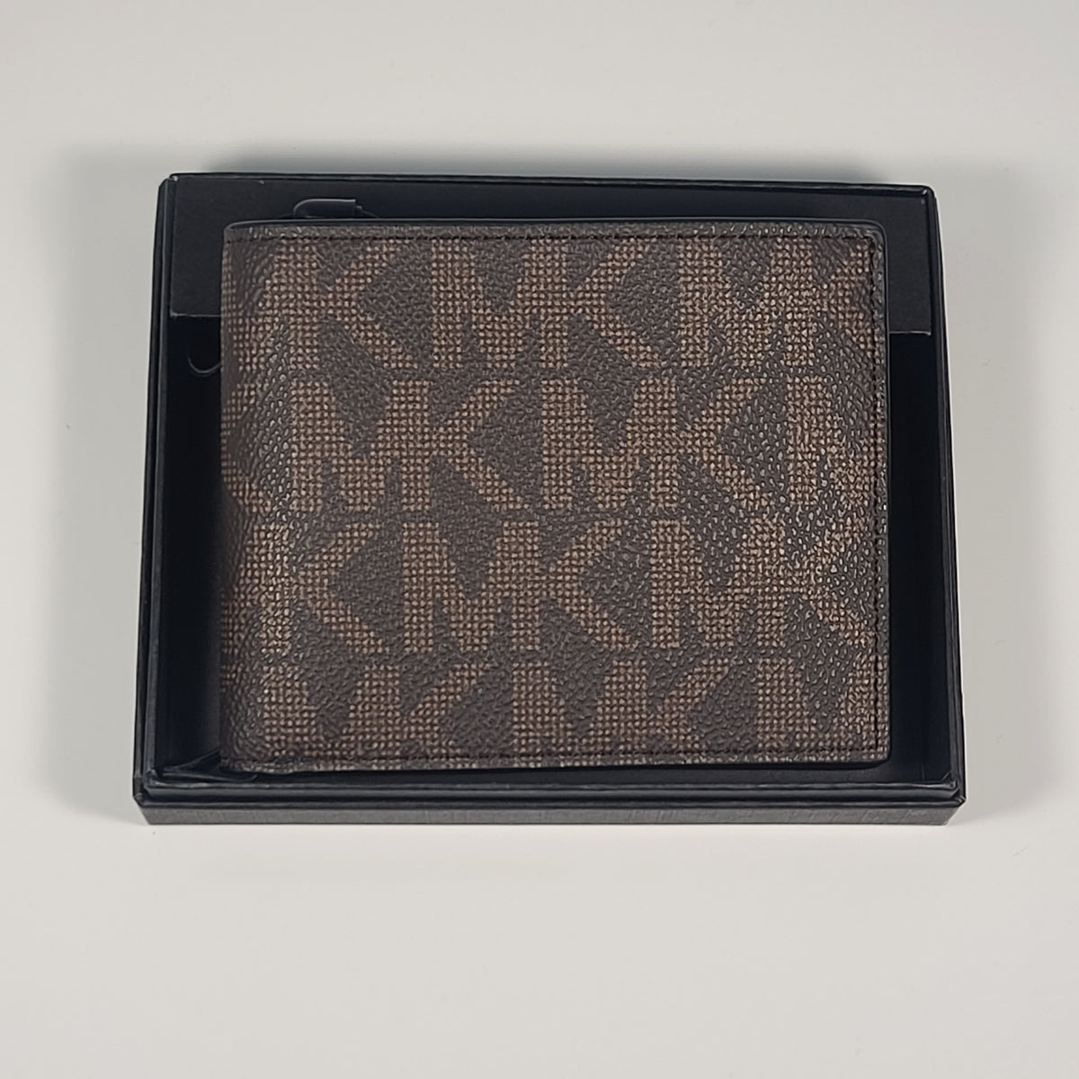Michael Kors Men's "Jet Set" Bifold Brown Black MK Canvas Slim Wallet 86F5SMNF5B
