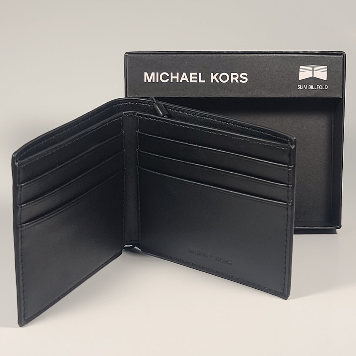 Michael Kors Men's "Jet Set" Bifold Brown Black MK Canvas Slim Wallet 86F5SMNF5B