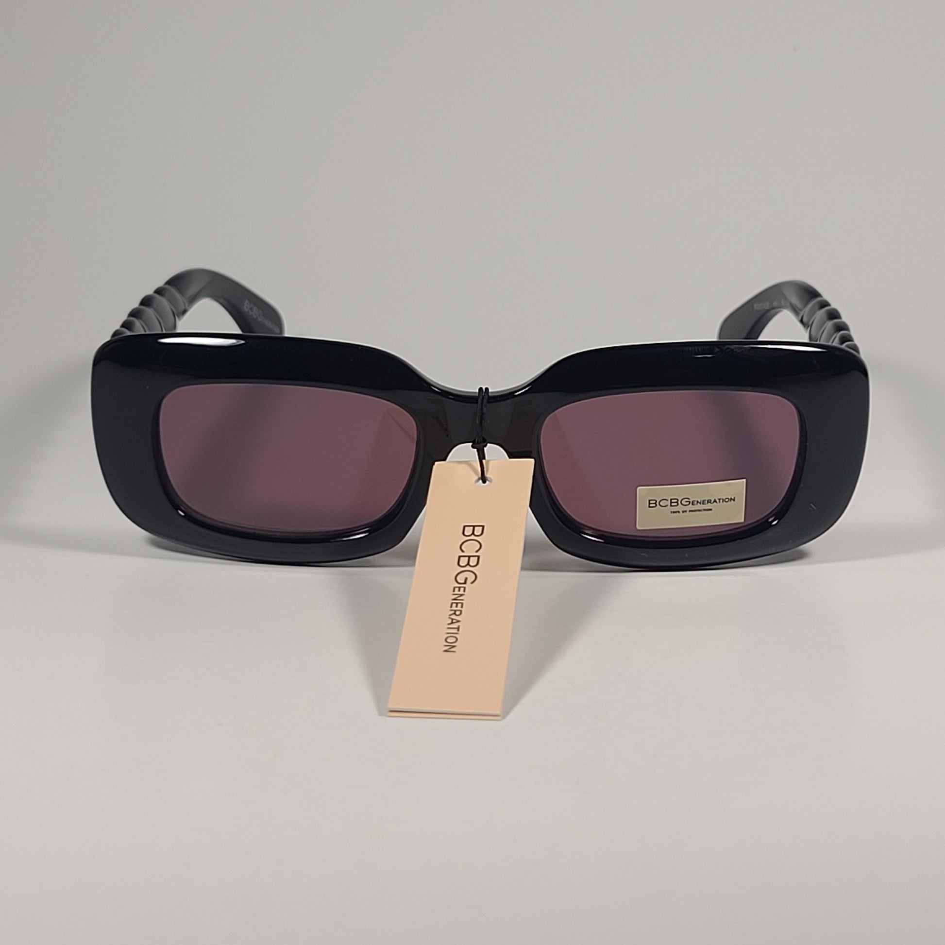BCBGeneration Rectangle Twist Sunglasses Black Frame Blush Lens BG3074CE 001 - Sunglasses