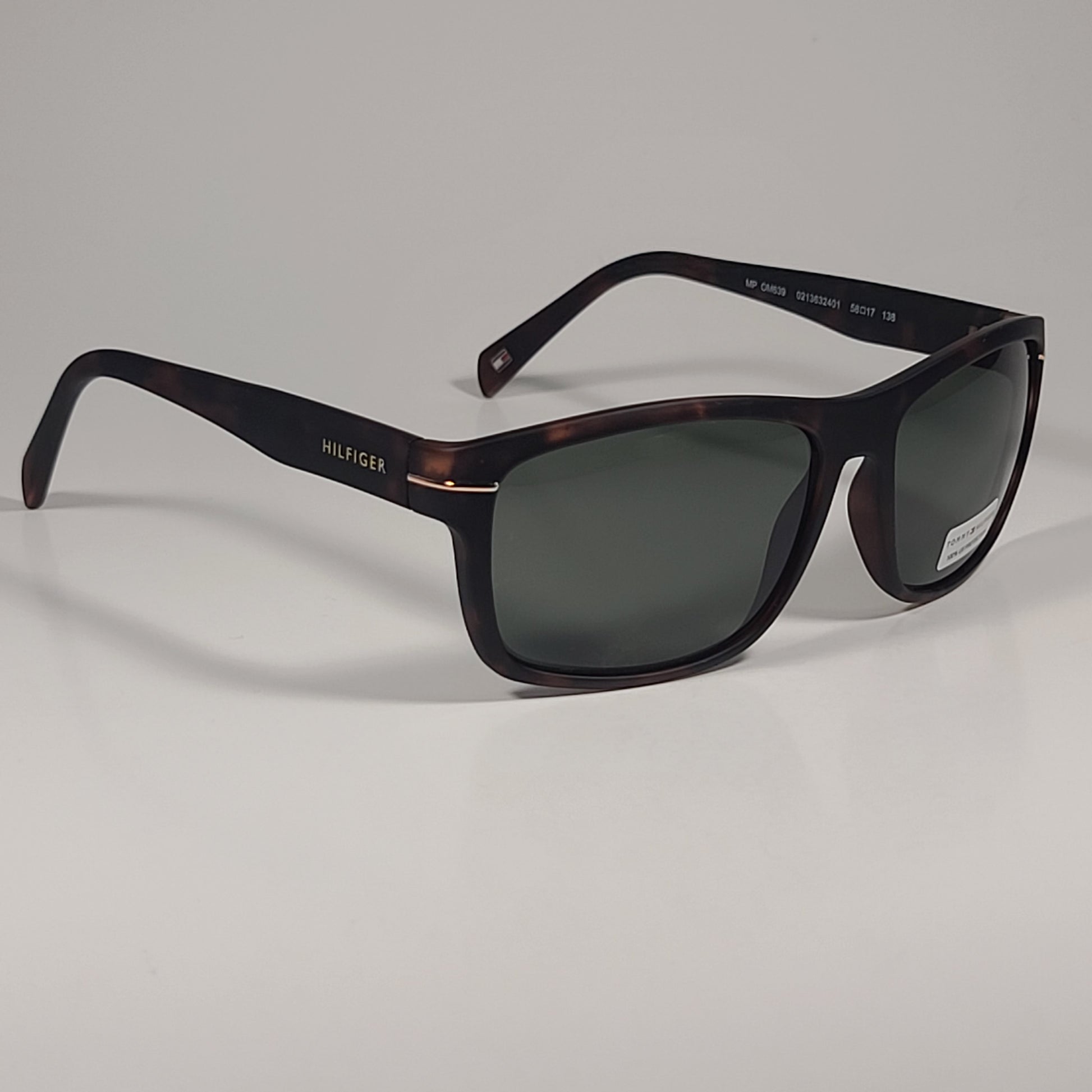 Tommy Hilfiger MP OM639 Rectangular Sunglasses Matte Tortoise Frame & Green Lens - Sunglasses