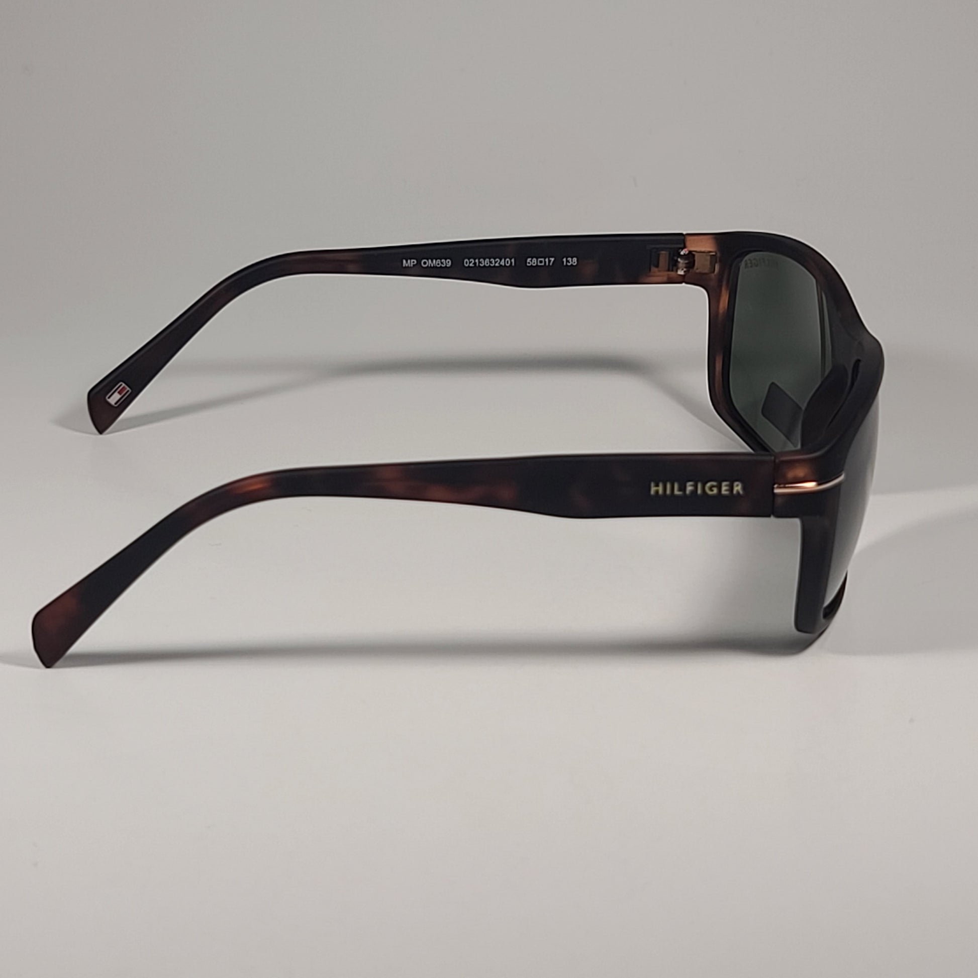 Tommy Hilfiger MP OM639 Rectangular Sunglasses Matte Tortoise Frame & Green Lens - Sunglasses
