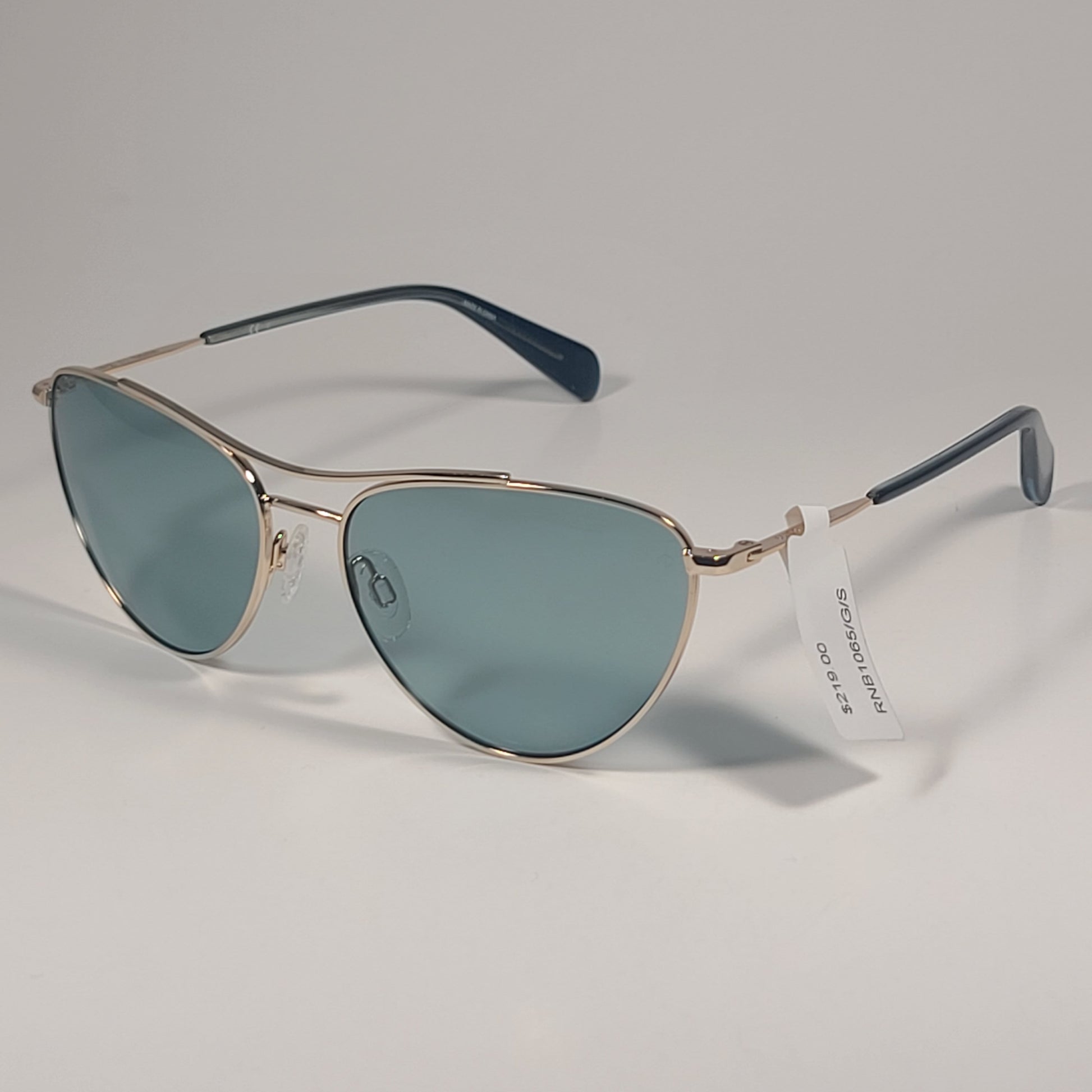 RAG & BONE RNB1065/G/S OGAQT Pilot Sunglasses Gold Frame Teal Solid Lens - Sunglasses