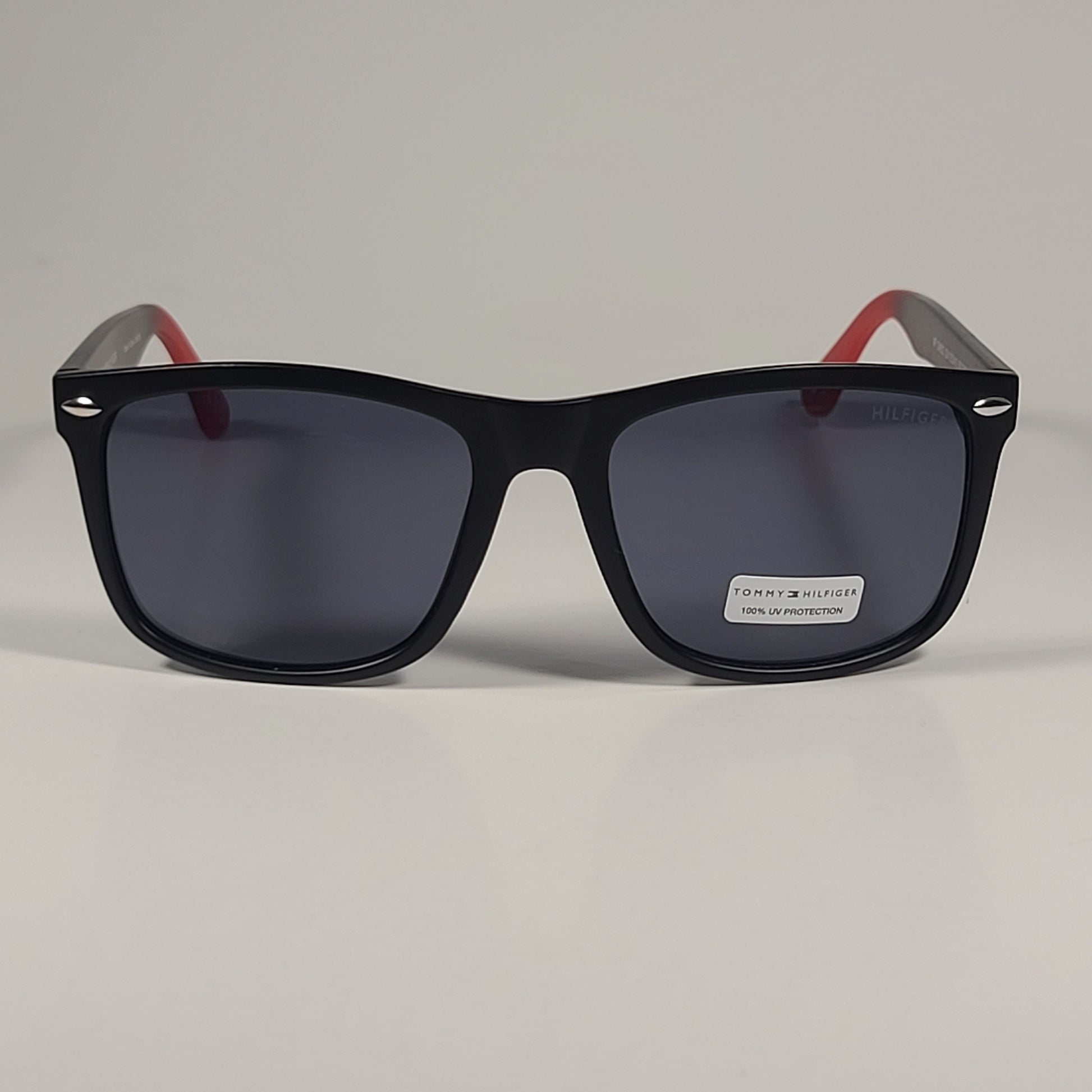 Tommy Hilfiger San Diego MP OM637 Rectangular Sunglasses Matte Black Red Frame Gray Lens - Sunglasses