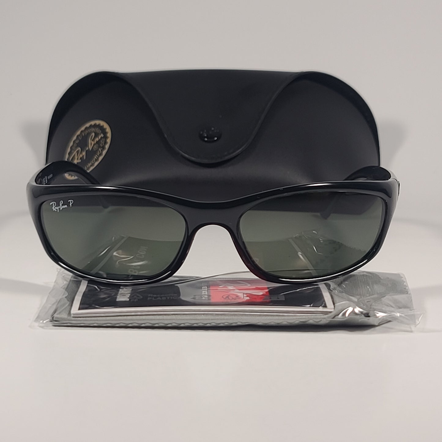 Ray-Ban Polarized Small Predator Active Lifestyle Sunglasses RB4115 601/9A Wrap Black Gloss Green Lens