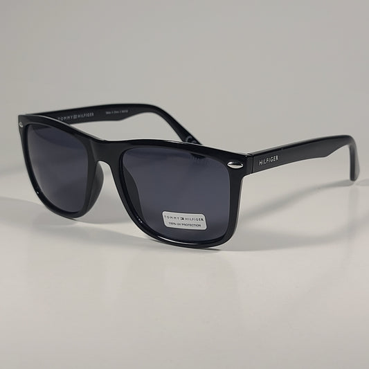 Tommy Hilfiger MP OM671 Rectangular Sunglasses Shiny Black Frame Gray Lens - Sunglasses