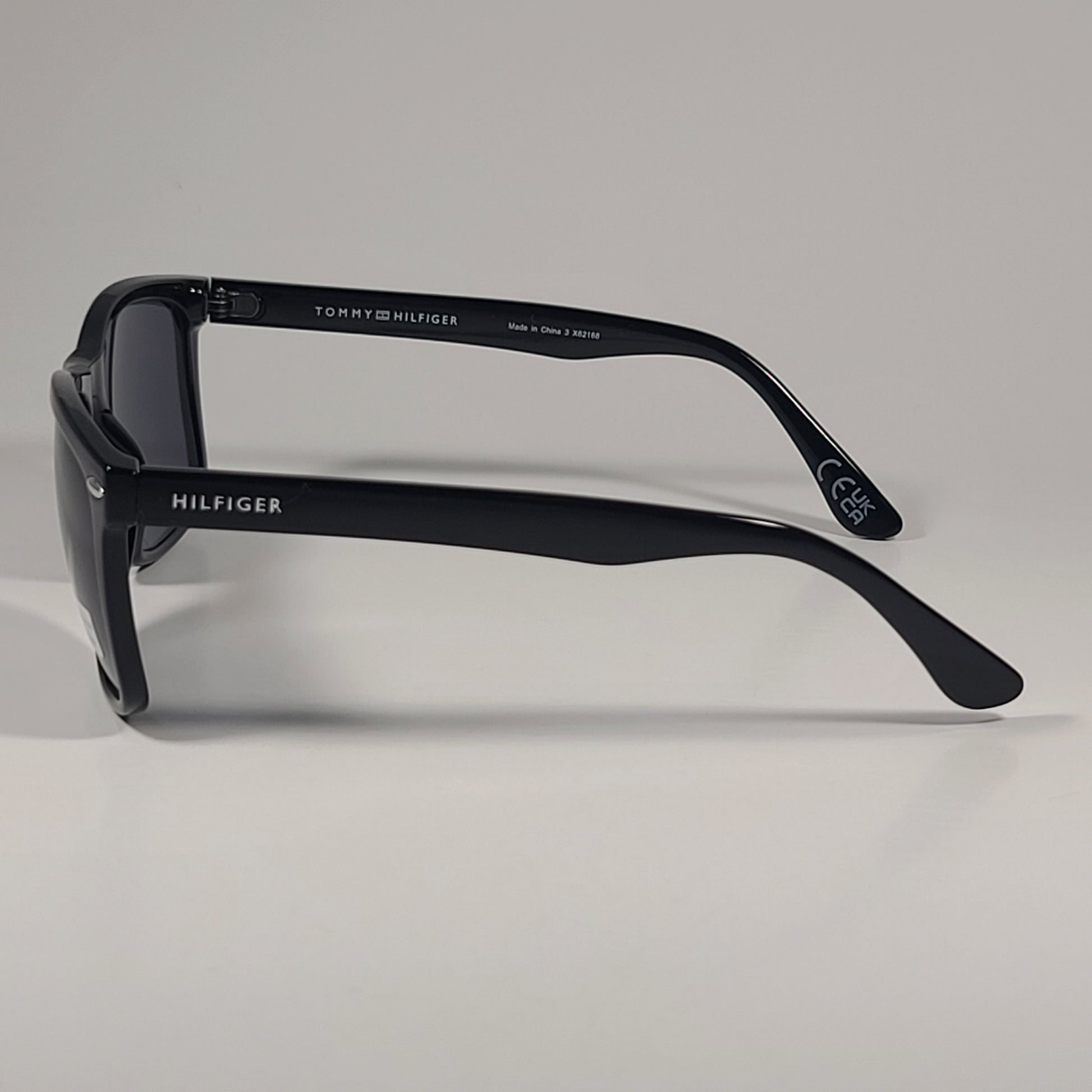 Tommy Hilfiger MP OM671 Rectangular Sunglasses Shiny Black Frame Gray Lens - Sunglasses