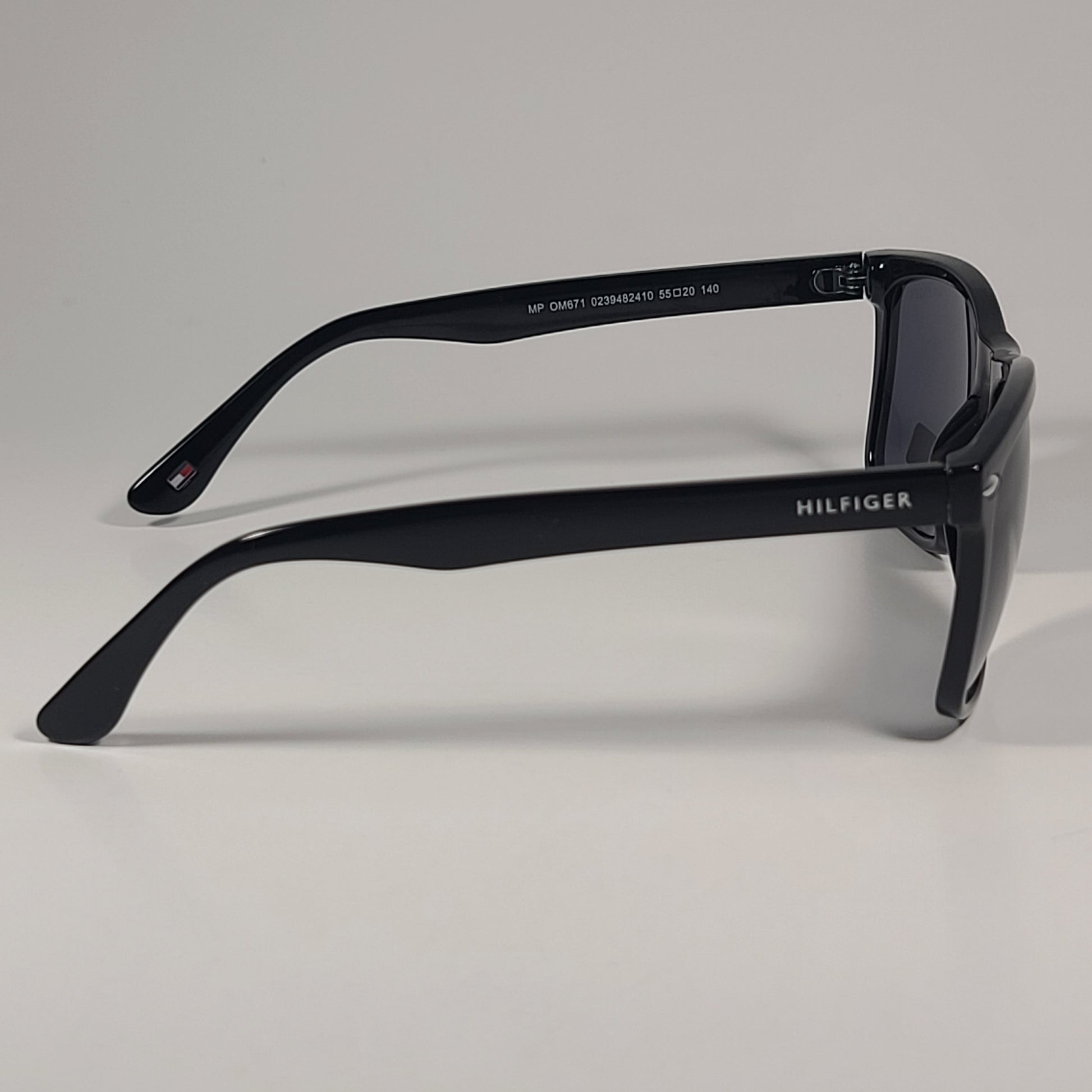 Tommy Hilfiger MP OM671 Rectangular Sunglasses Shiny Black Frame Gray Lens - Sunglasses