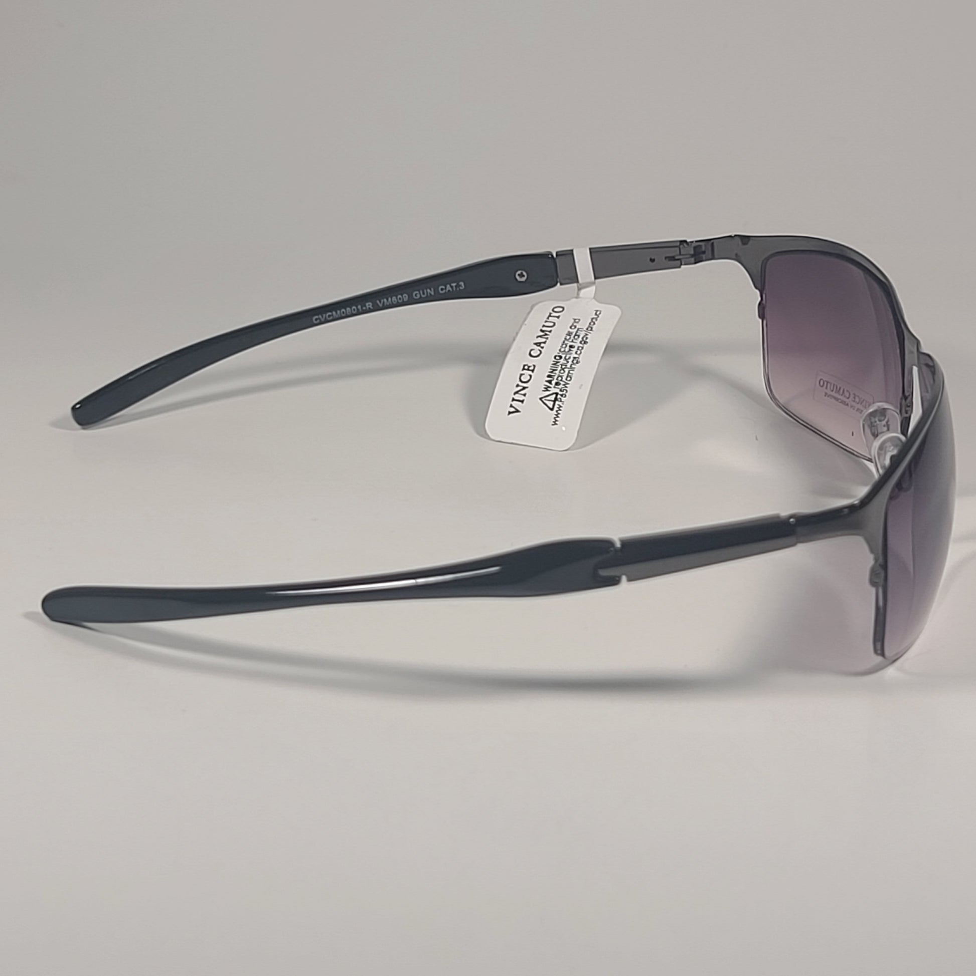 Vince Camuto VM609 GUN Rimless Wrap Sunglasses Gunmetal Black Frame Smoke Gradient Lens - Sunglasses