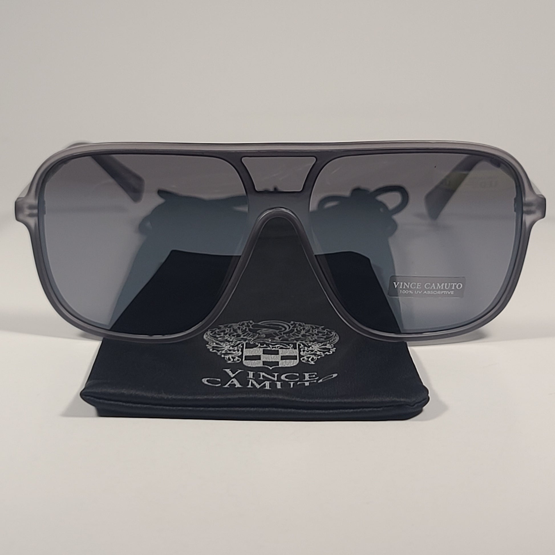 Vince Camuto VM702 GY Shield Navigator Sunglasses Gray Frame Gray Tinted Lens - Sunglasses