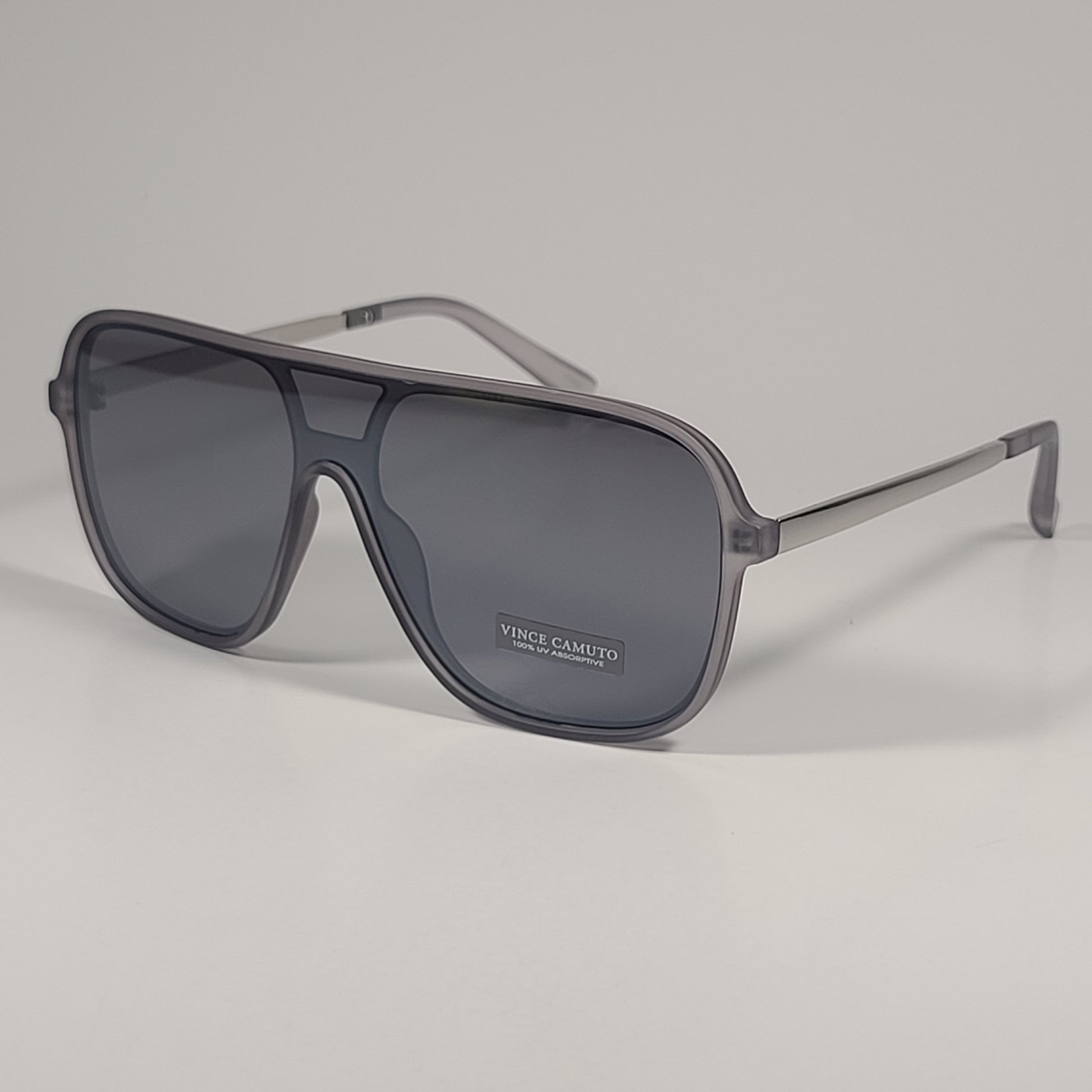 Vince Camuto VM702 GY Shield Navigator Sunglasses Gray Frame Gray Tinted Lens - Sunglasses