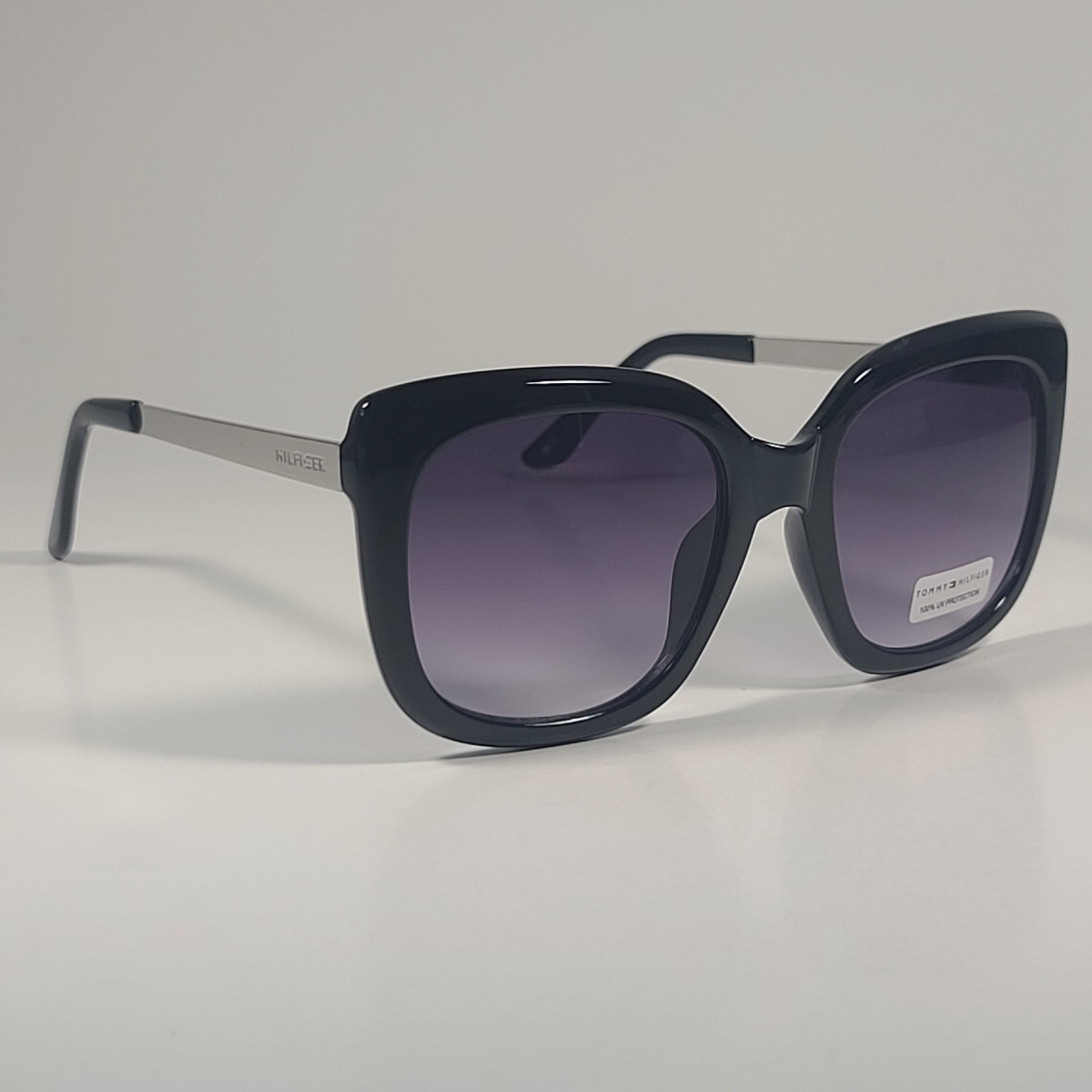 Tommy Hilfiger WM OL608 Oversized Sunglasses Black Silver & Smoke Gradient Lens - Sunglasses