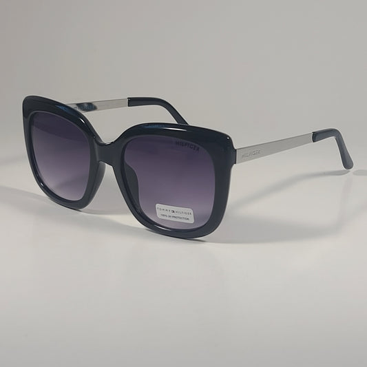 Tommy Hilfiger WM OL608 Oversized Sunglasses Black Silver & Smoke Gradient Lens - Sunglasses