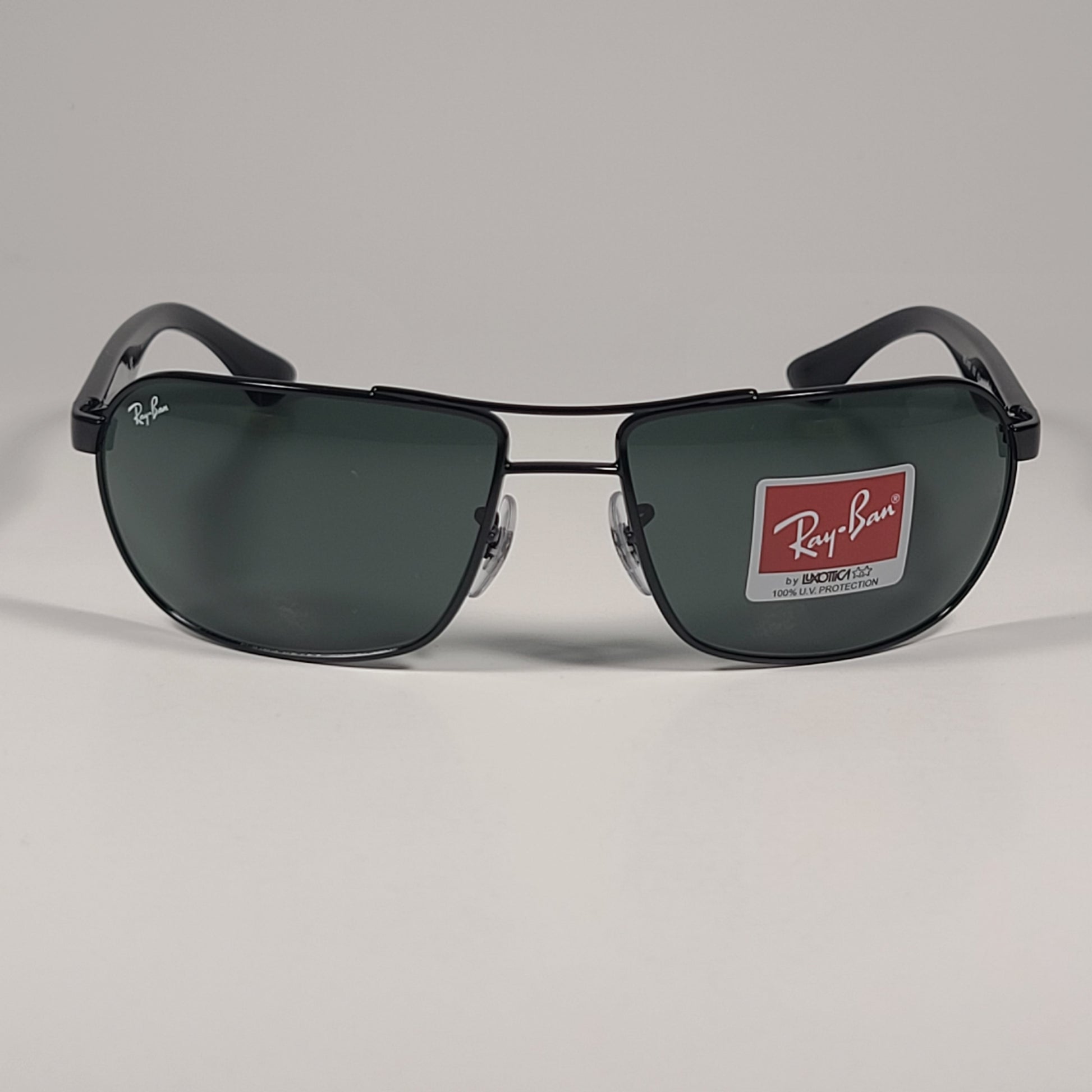 Ray-Ban RB3492 002 Rectangle Sunglasses Polished Black Frame Green Lenses 62mm - Sunglasses