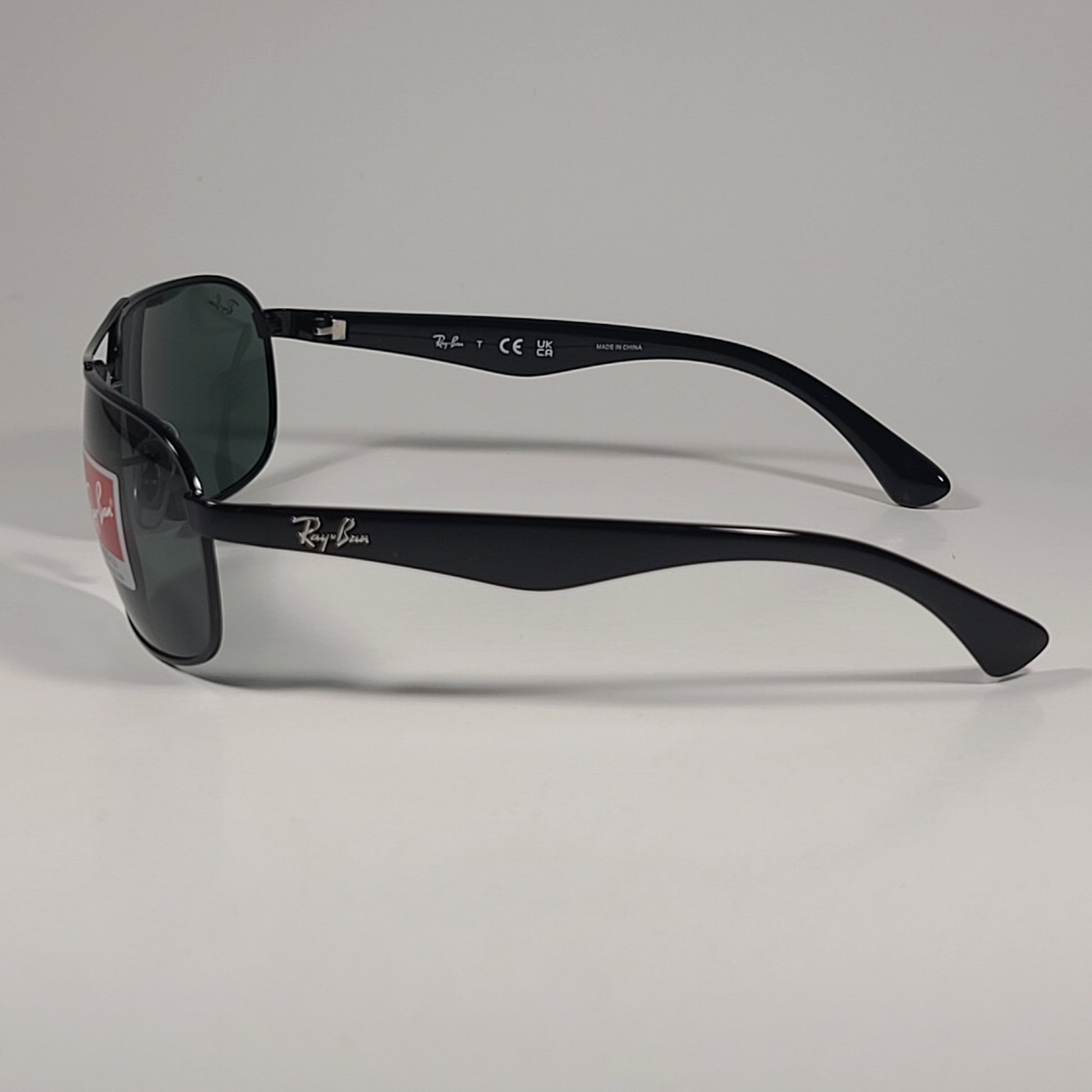 Ray-Ban RB3492 002 Rectangle Sunglasses Polished Black Frame Green Lenses 62mm - Sunglasses