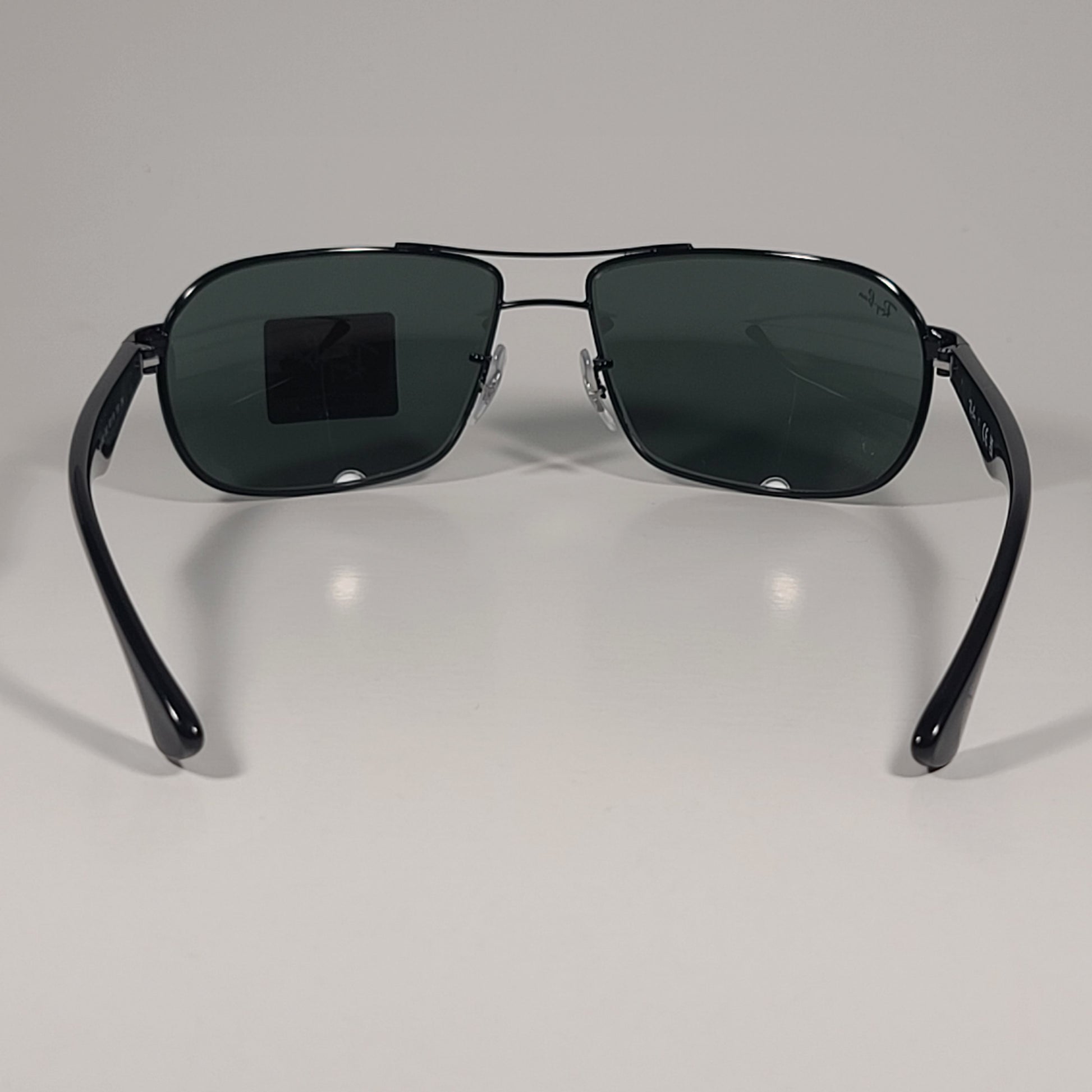 Ray-Ban RB3492 002 Rectangle Sunglasses Polished Black Frame Green Lenses 62mm - Sunglasses