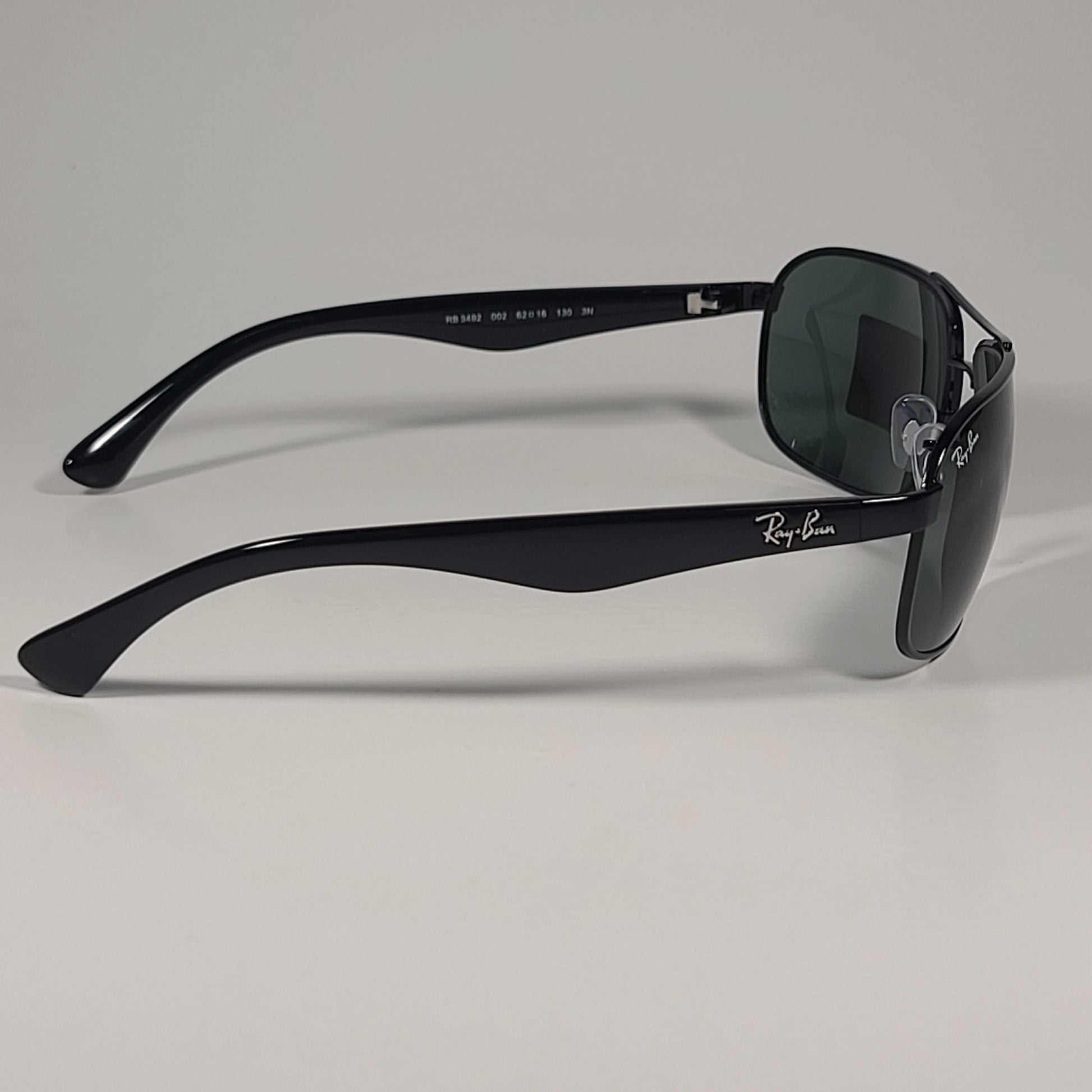 Ray-Ban RB3492 002 Rectangle Sunglasses Polished Black Frame Green Lenses 62mm - Sunglasses