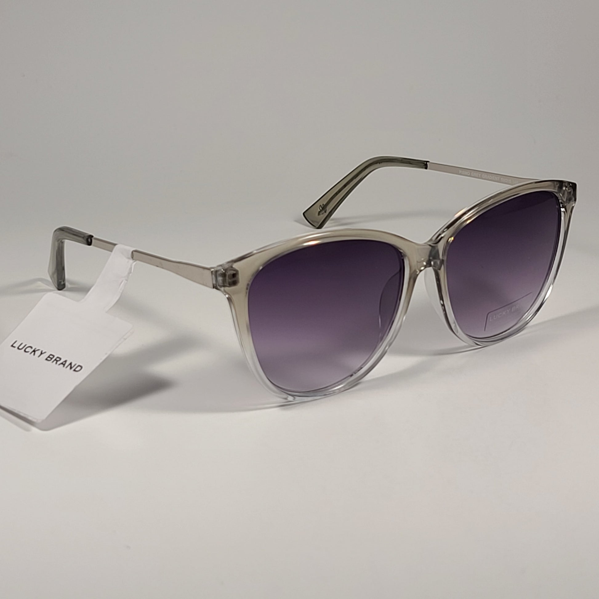 Lucky Brand Pismo Cat Eye Sunglasses Gray Crystal Silver Frame Smoke Gradient Lens - Sunglasses