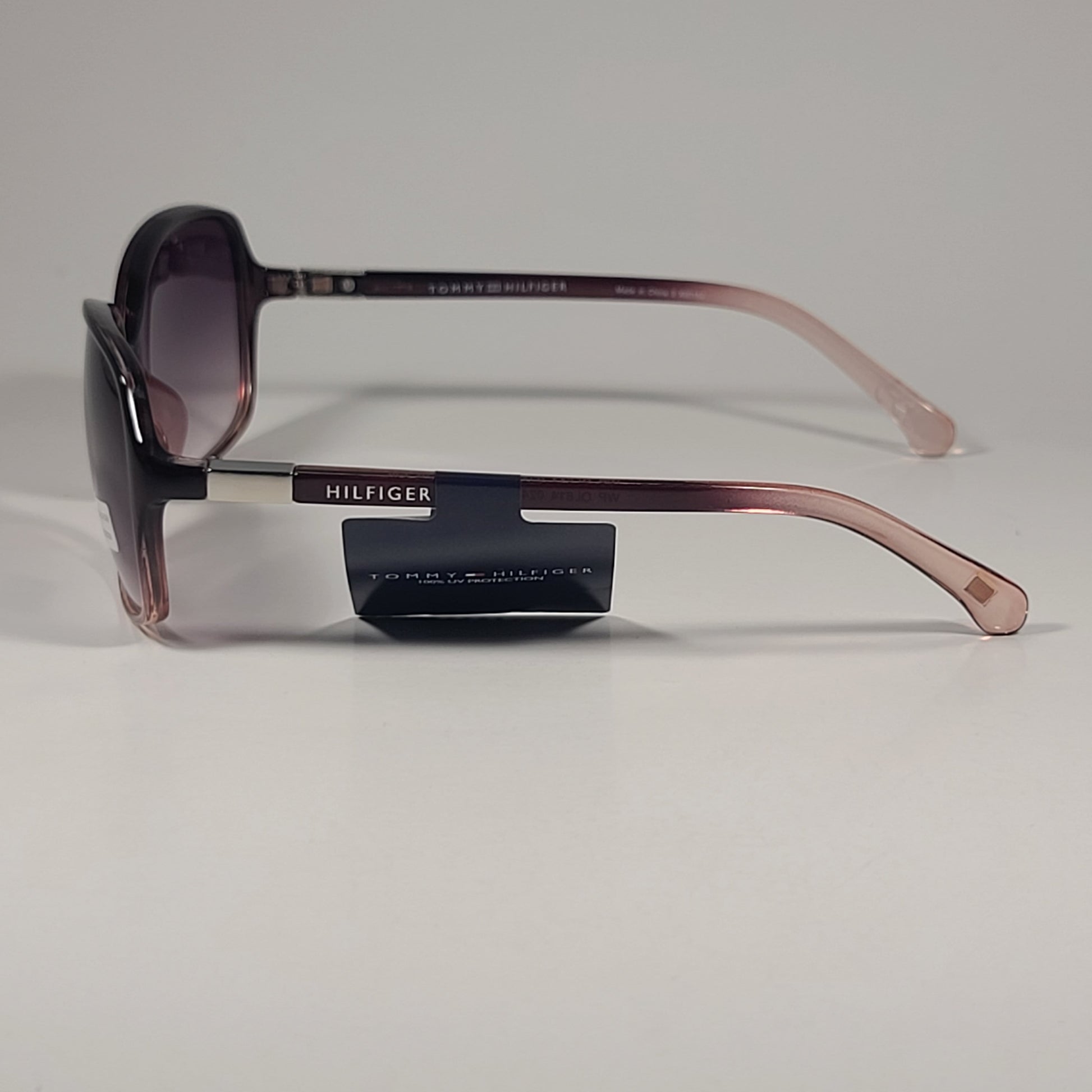 Tommy Hilfiger WP OL614 Oval Sunglasses Red Wine Crystal Frame Smoke Gradient Lens - Sunglasses