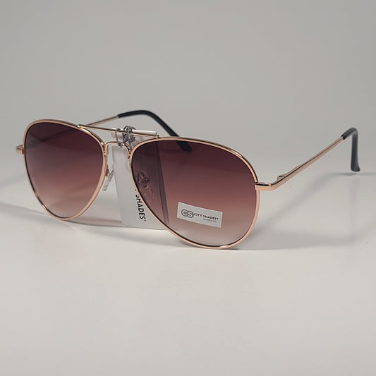 City Shades 6752 Pilot Sunglasses Gold Tone Metal Frame Brown Gradient Lens - Sunglasses